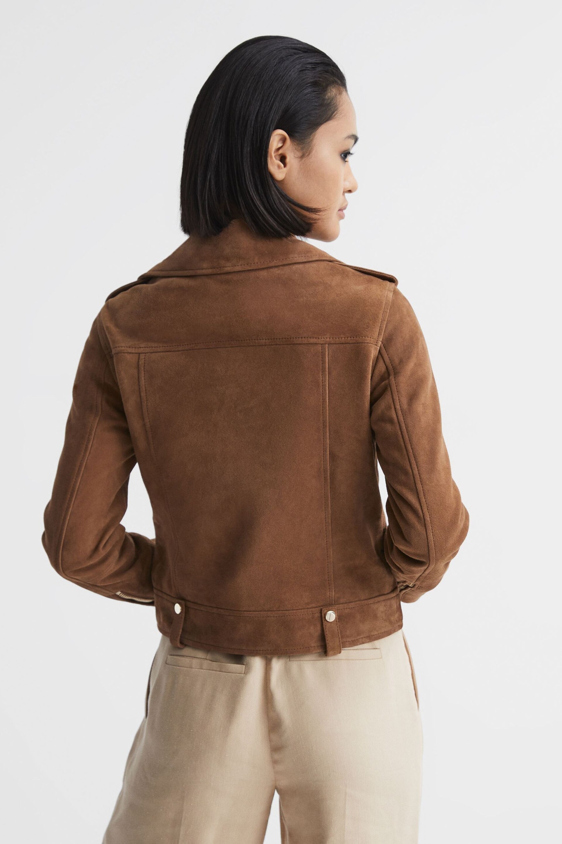 Reiss Tan Santiago Suede Biker Jacket - Image 5 of 8