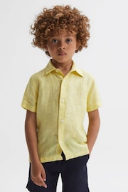 Reiss Lemon Holiday Senior Short Sleeve Linen Shirt - Image 1 of 6