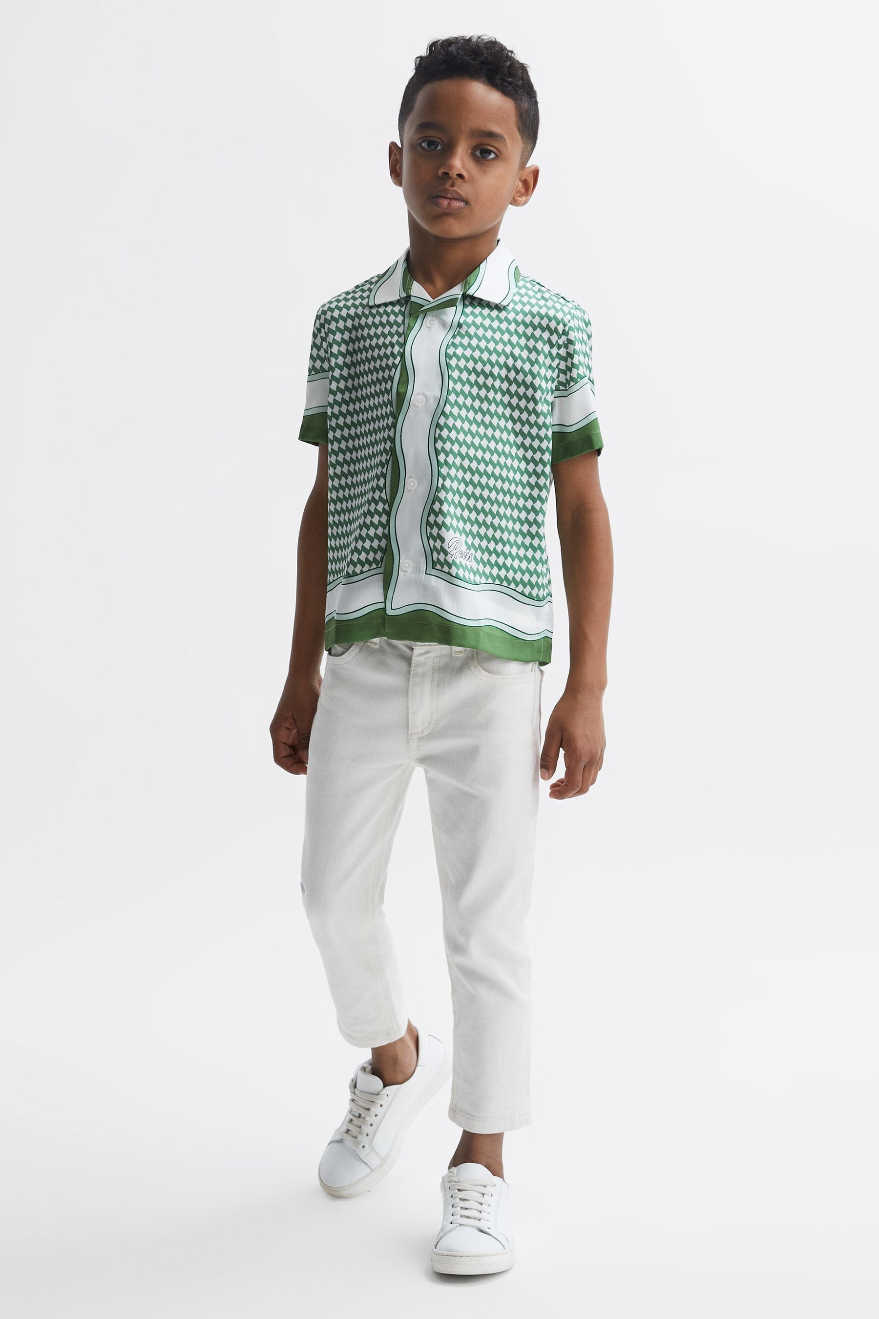 Buy Reiss Green Vanpelt Senior Printed Cuban Collar Short Sleeve Shirt from Next Malta