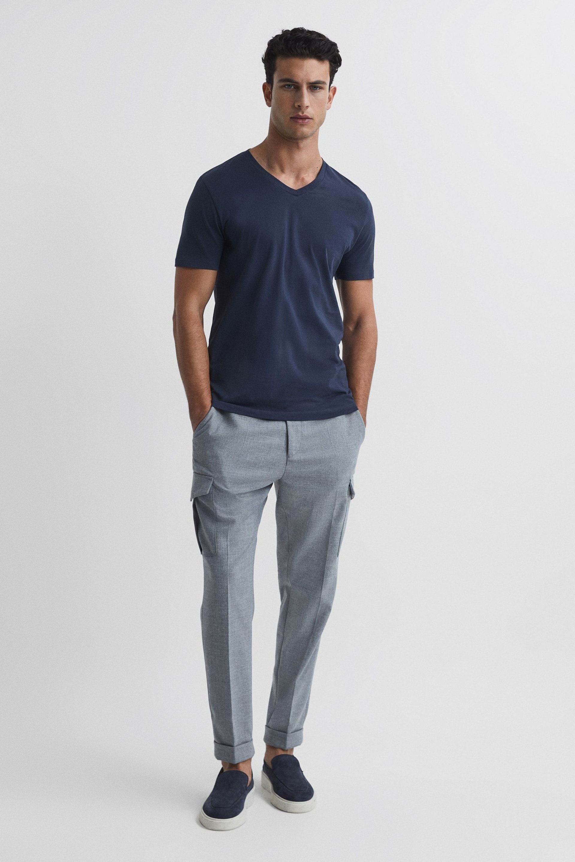 Reiss Airforce Blue Dayton Cotton V-Neck T-Shirt - Image 3 of 5