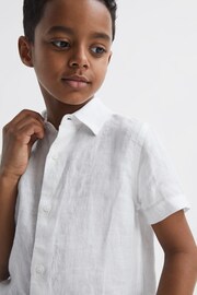 Reiss White Holiday 9-13 yrs Short Sleeve Linen Shirt - Image 4 of 7