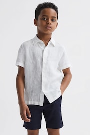 Reiss White Holiday 9-13 yrs Short Sleeve Linen Shirt - Image 6 of 7