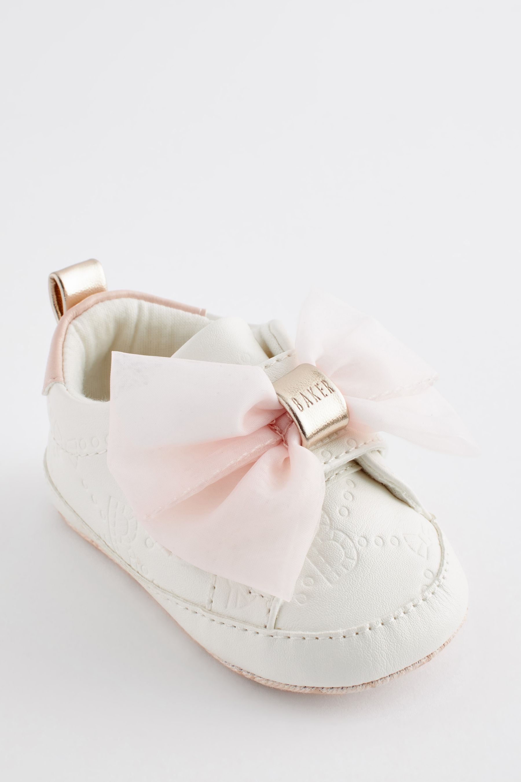 Baker by Ted Baker Baby Girls White and Pink Organza Bow Trainer Padders upto3months