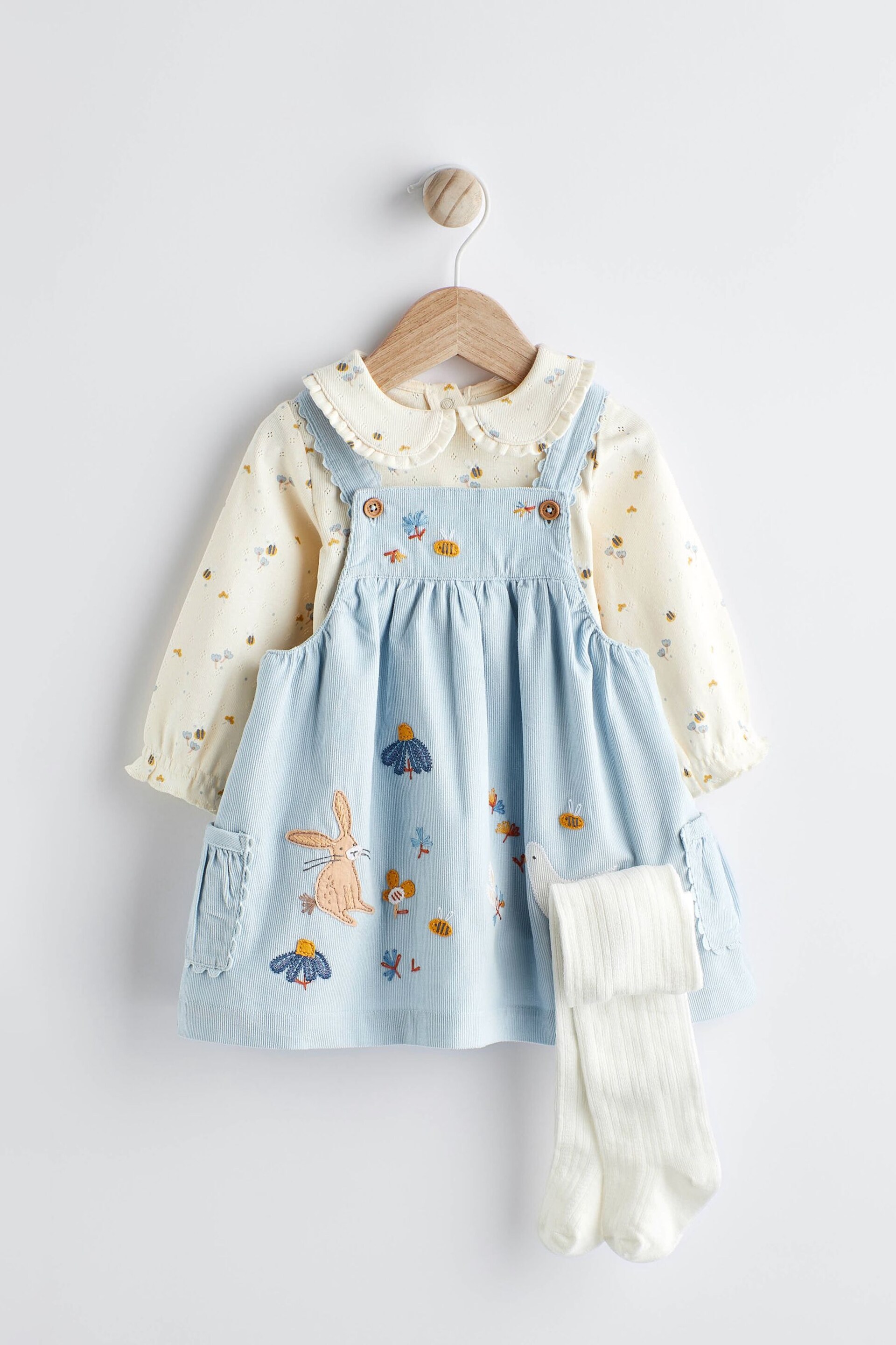 Blue Baby Pinafore Dress And Bodysuit 3 Piece Set (0mths-2yrs) - Image 4 of 17