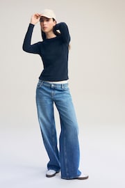 Navy Long Sleeve Ribbed Crew Neck Top - Image 2 of 7