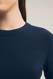 Navy Long Sleeve Ribbed Crew Neck Top - Image 5 of 7