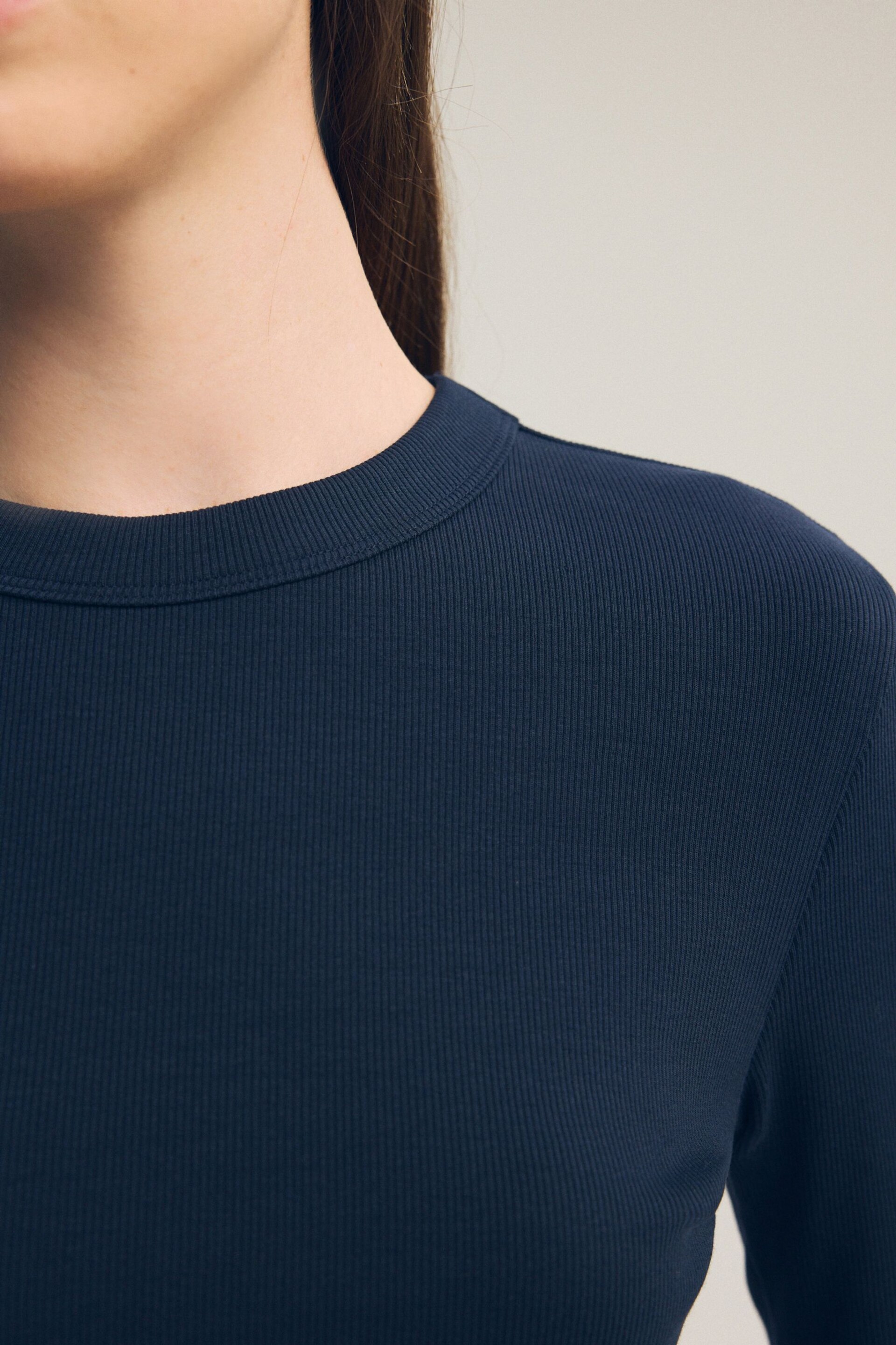 Navy Long Sleeve Ribbed Crew Neck Top - Image 5 of 7