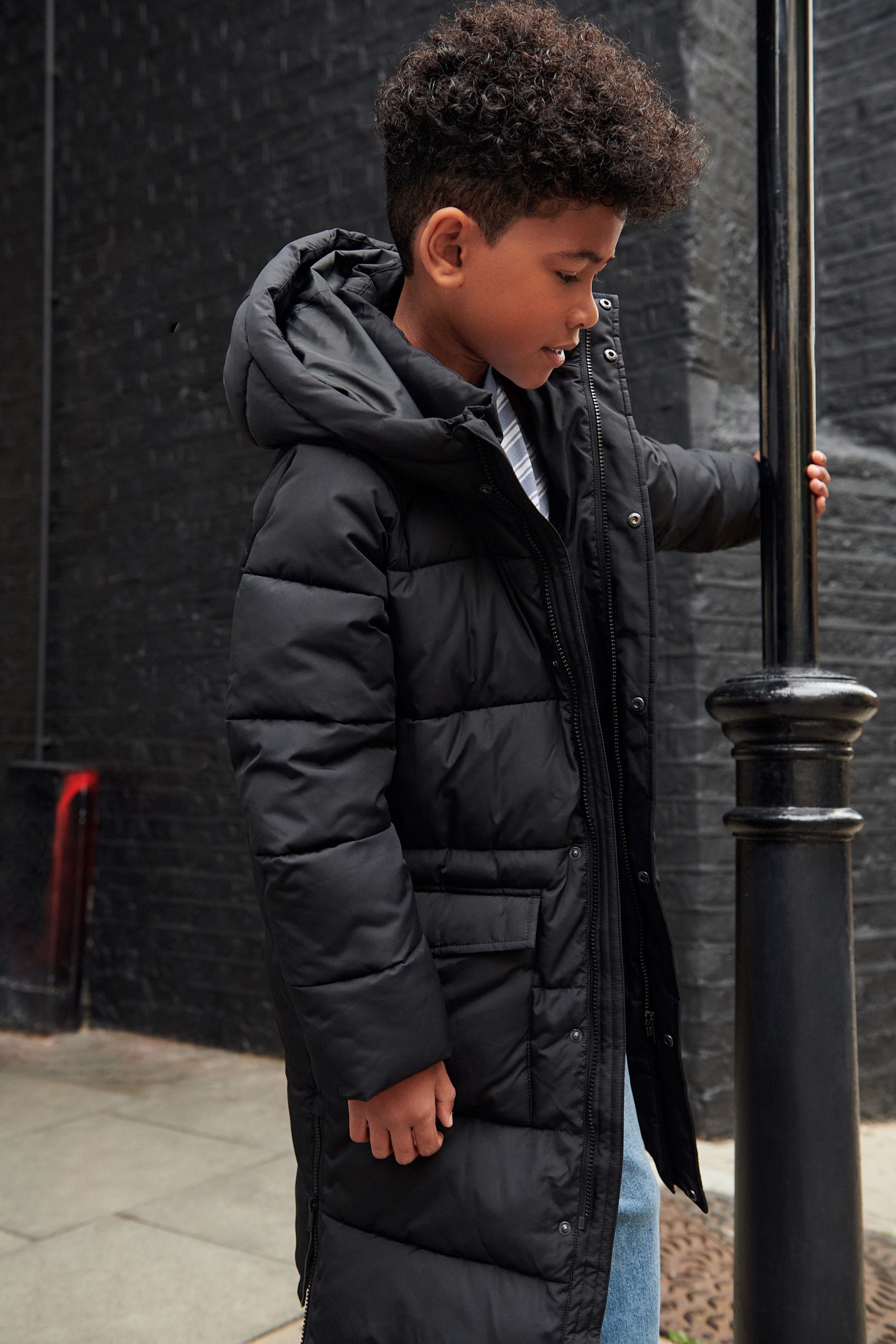 Buy Black Extra Longline Puffer Coat 3 16yrs from Next Denmark