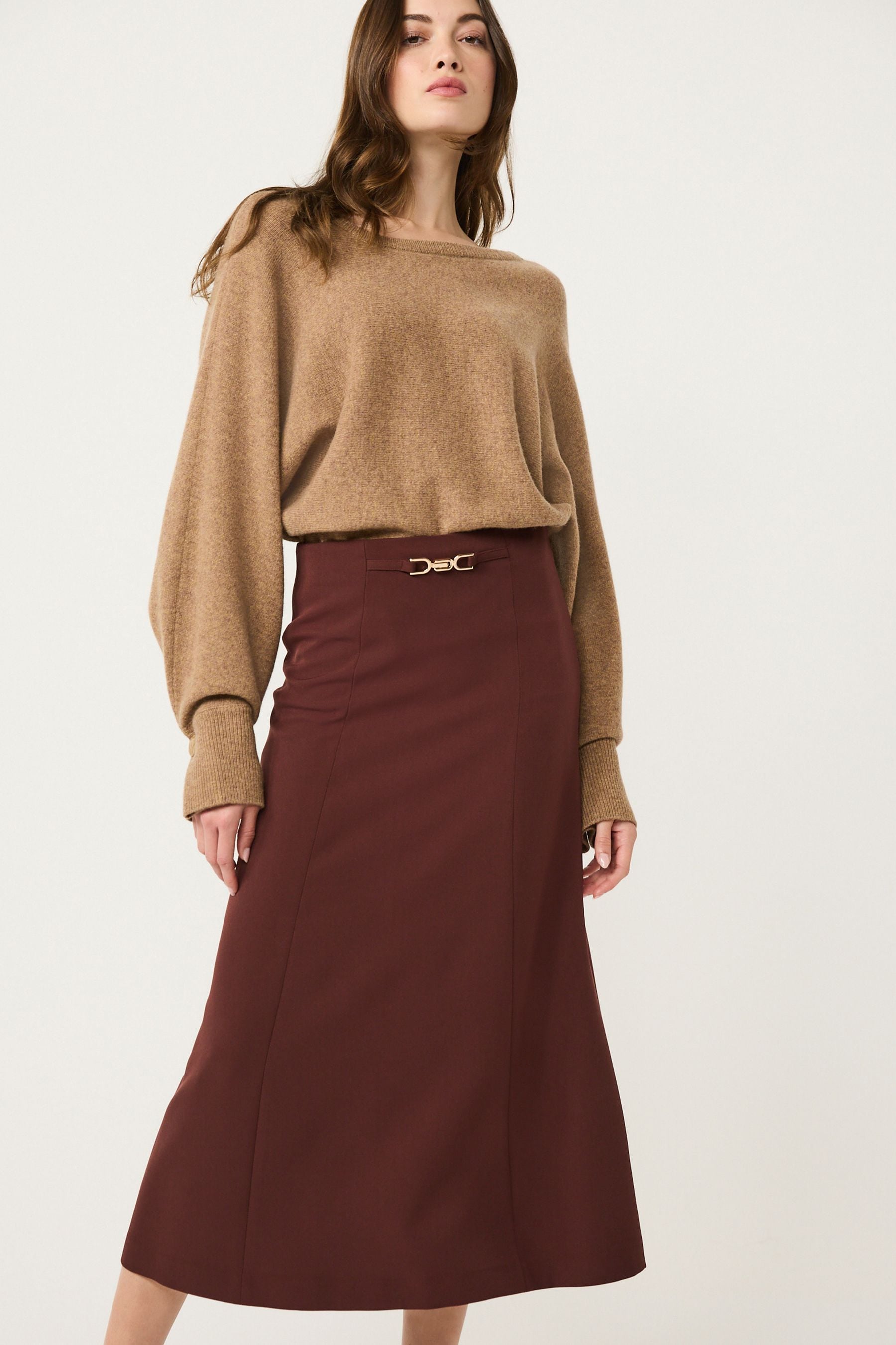 Buy Chocolate Brown Buckle Detail Midi Skirt from Next Luxembourg