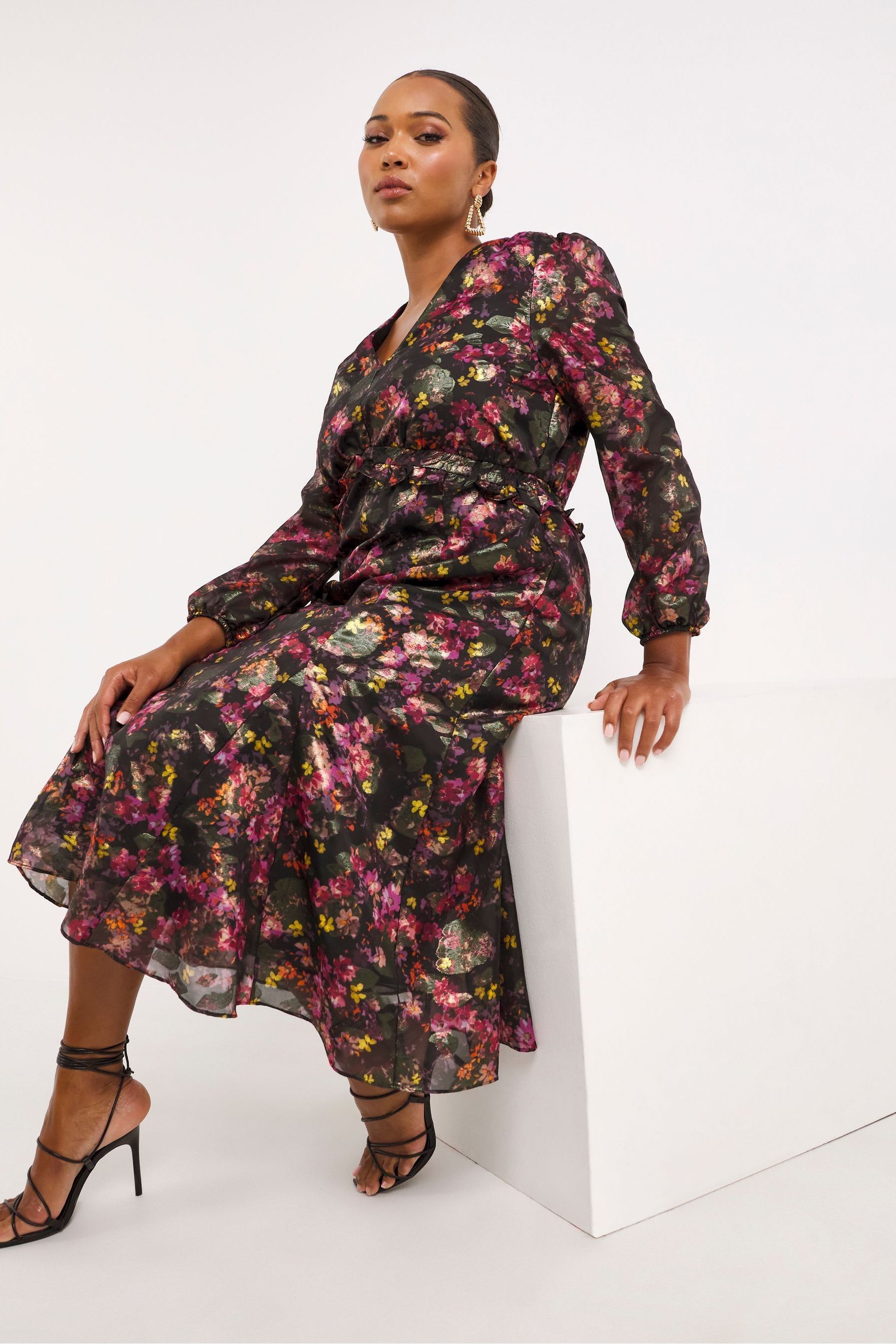 Buy Simply Be Floral Jacquard Midi Dress from Next Luxembourg