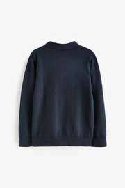 Navy Blue Textured Knit Zip Neck Long Sleeve Polo Shirt (3-16yrs) - Image 2 of 3