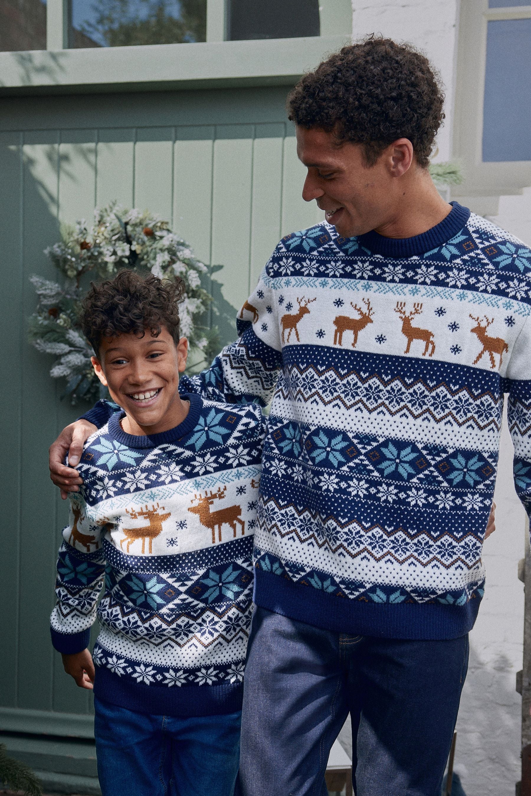 Buy Navy Stag Matching Family Older Boys Wrap Knitted Christmas Jumper 3mths 16yrs from Next Luxembourg