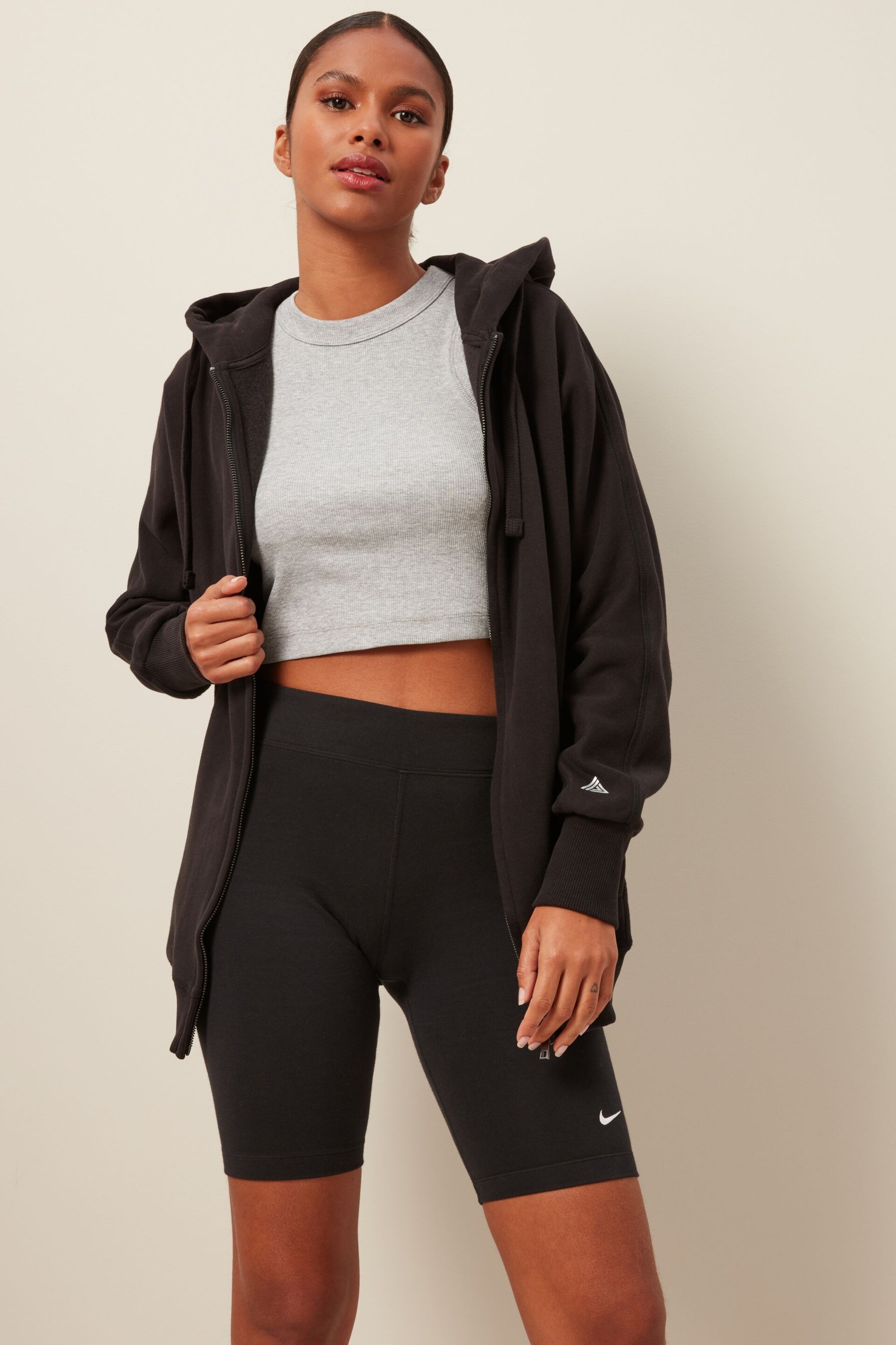 Black Next Active Sports Longline Zip Through Hoodie - Image 1 of 6