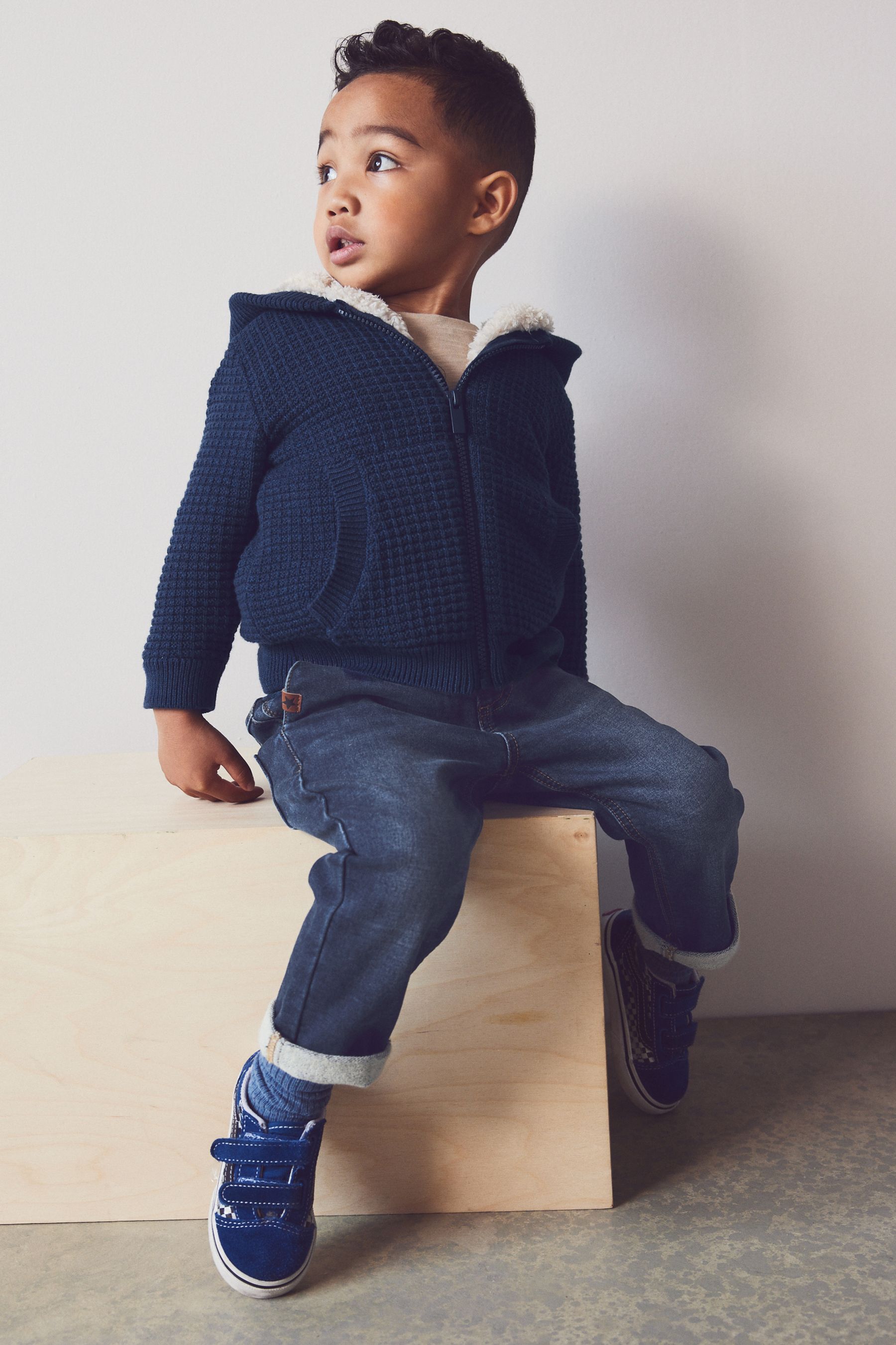 Navy blue hooded cardigan on sale