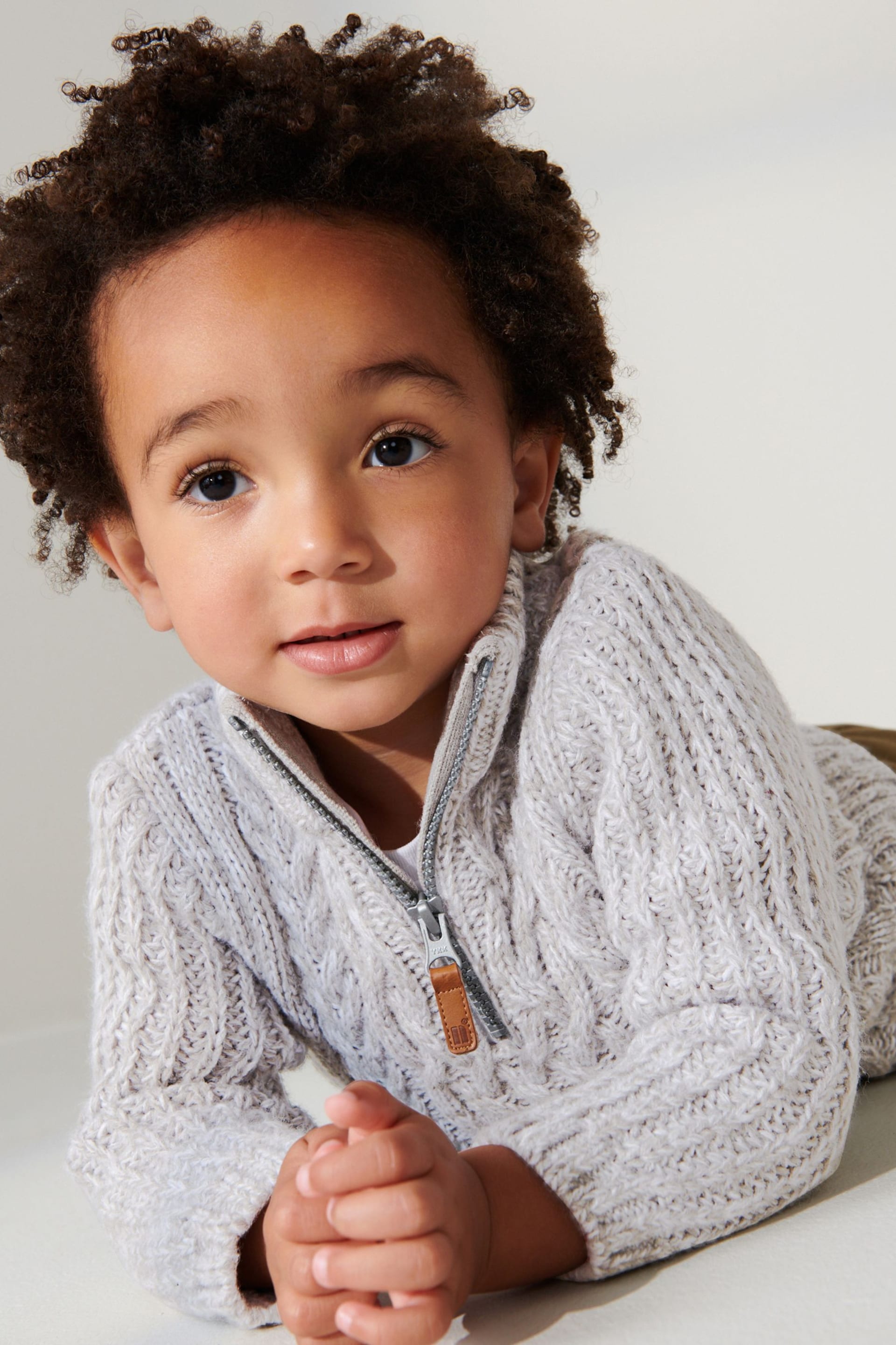 Grey Zip Neck Chunky Cable Jumper (3mths-7yrs) - Image 4 of 7