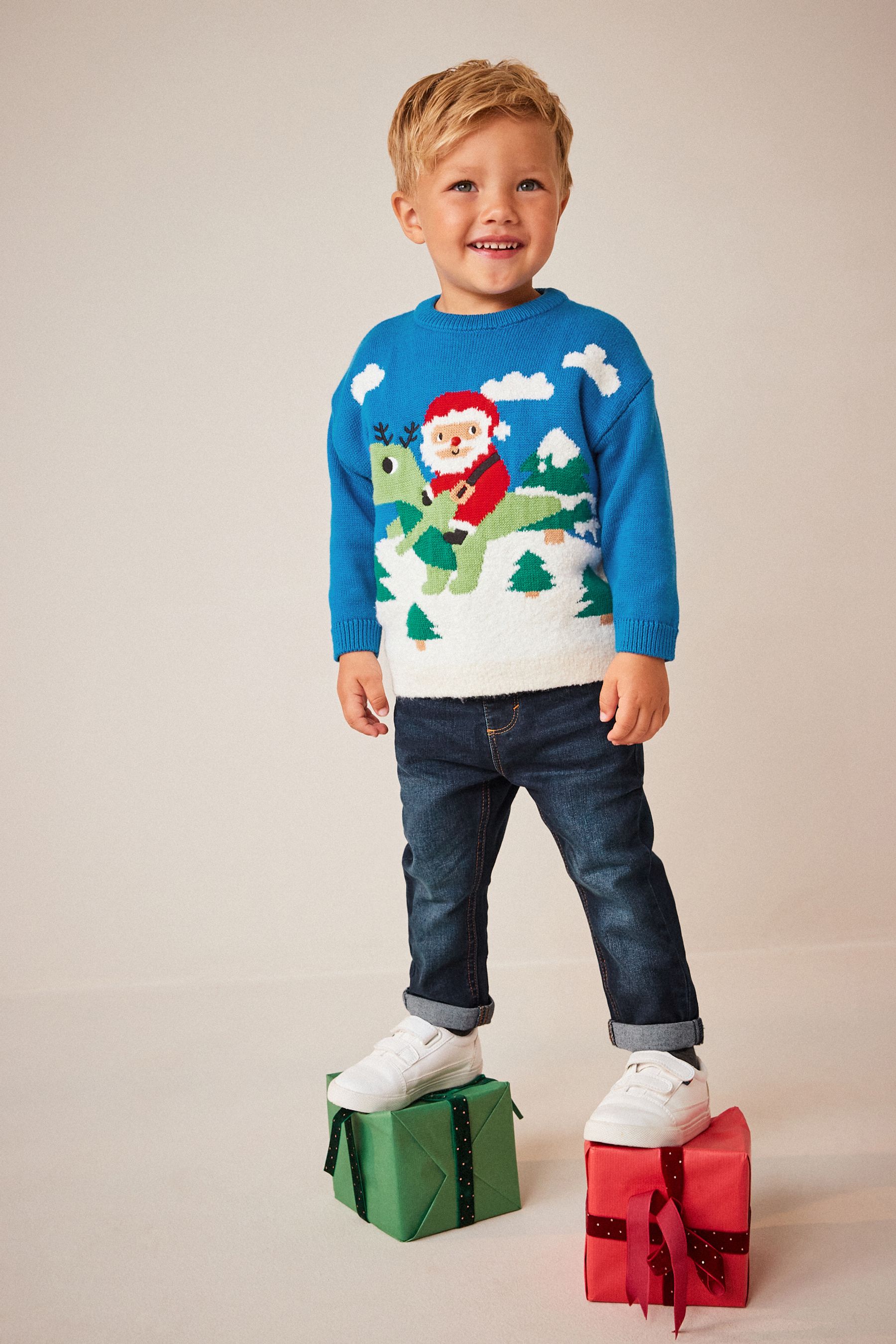 Dinosaur christmas jumper boys on sale