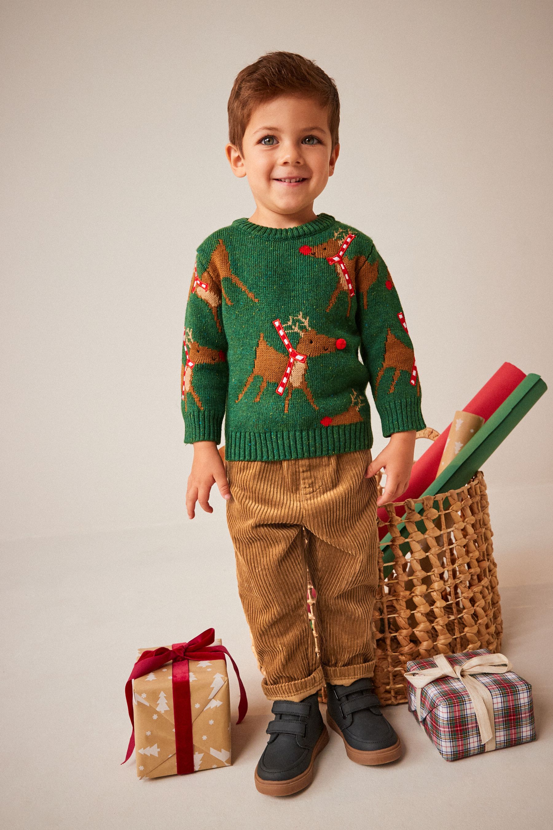 Buy Green Reindeer Knitted Christmas Jumper 3mths 7yrs from Next Luxembourg