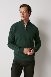 Dark Green Zip Neck Knitted Premium Regular Fit Jumper - Image 4 of 7