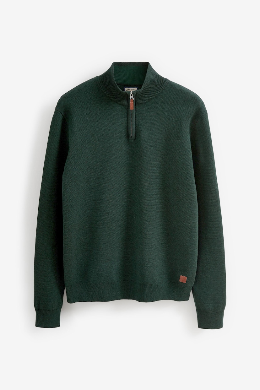 Dark Green Zip Neck Knitted Premium Regular Fit Jumper - Image 6 of 7