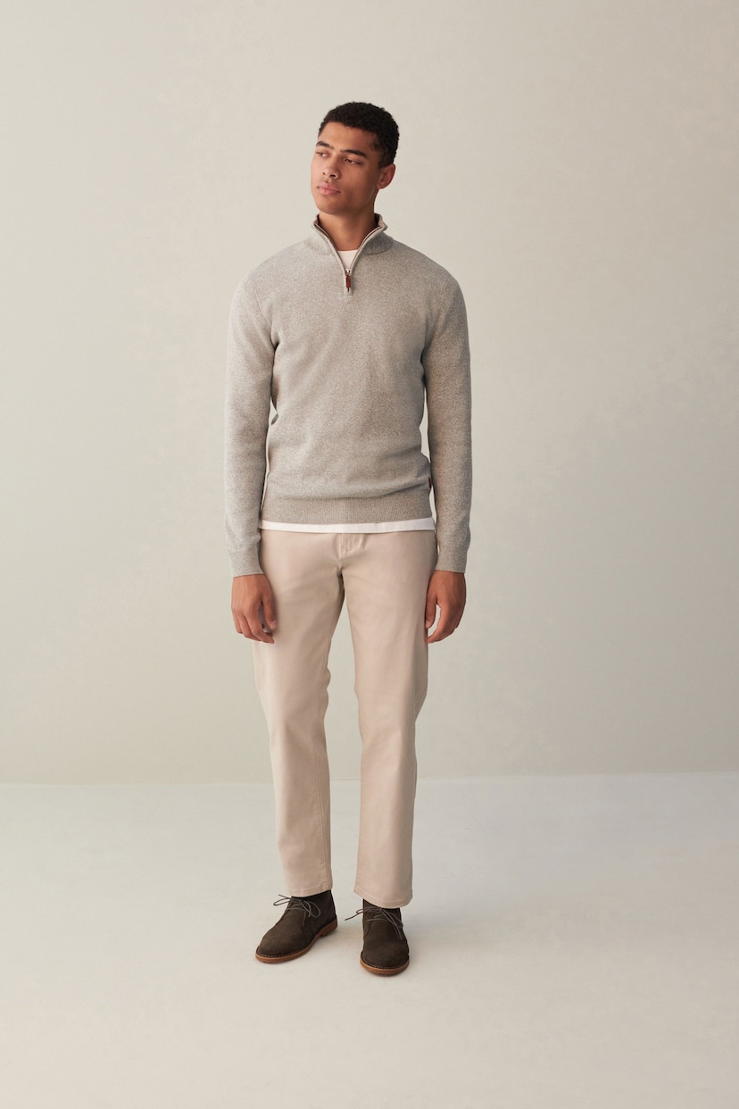 Light Grey Zip Neck Knitted Premium Regular Fit Jumper - Image 3 of 7