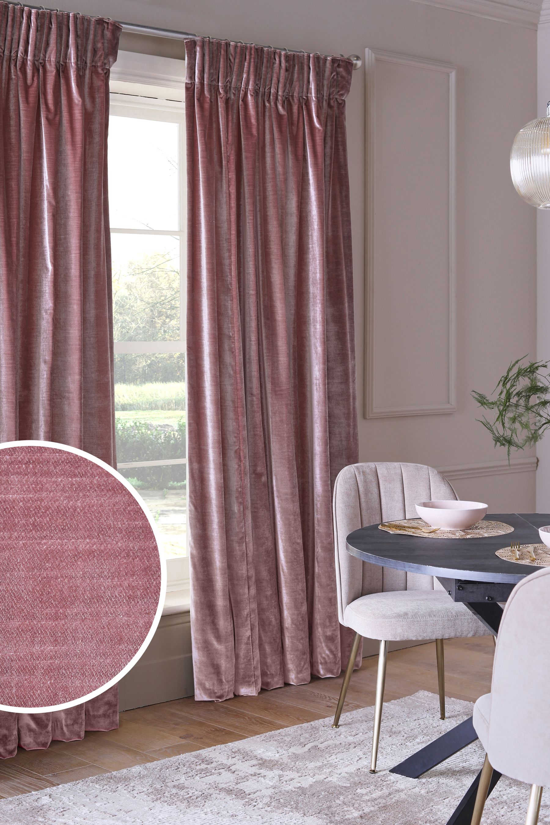 Buy Rose Pink Collection Luxe Heavyweight Lined Plush Velvet Pencil Pleat Curtains from Next Luxembourg