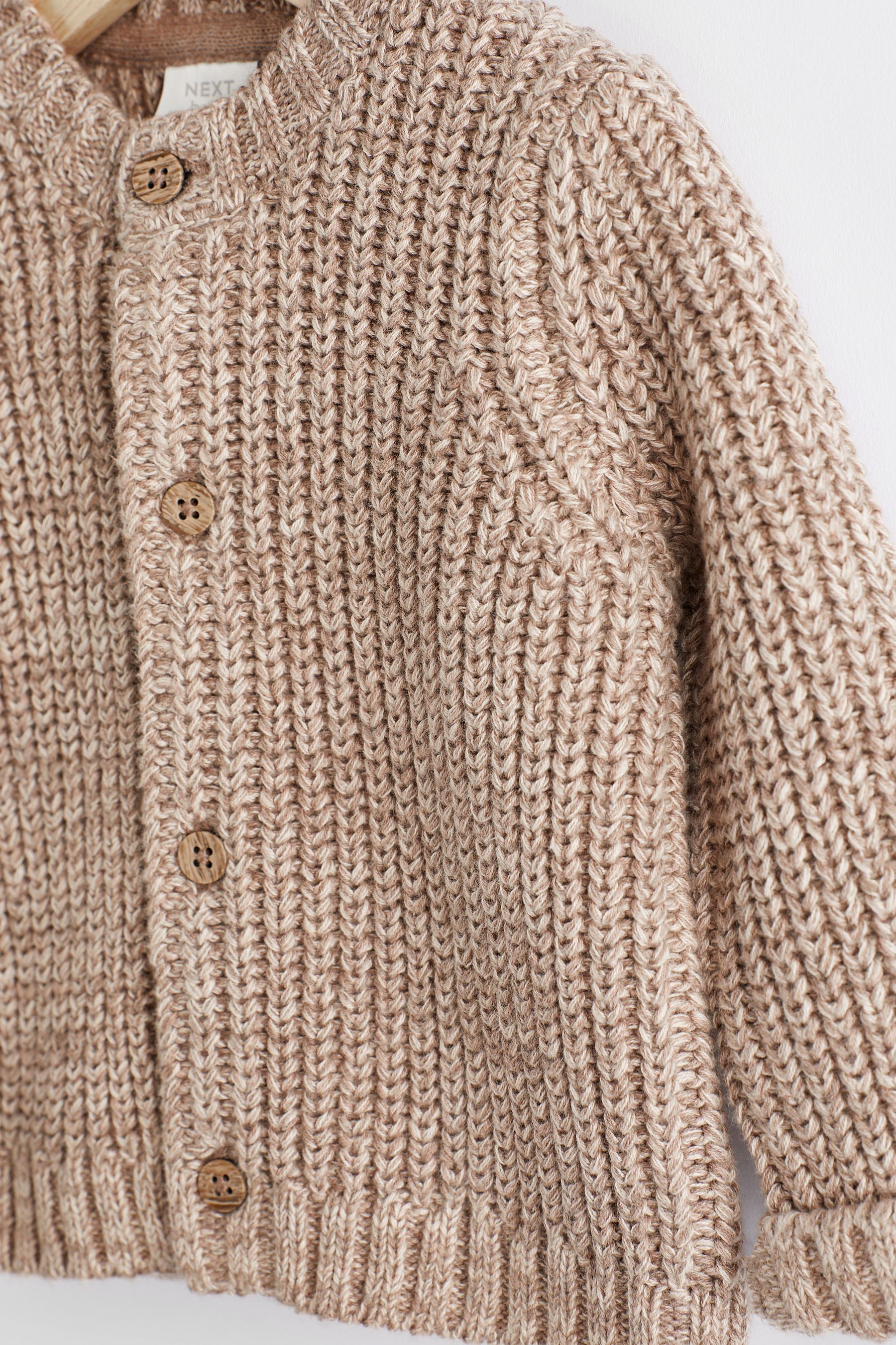 Brown 100 Cotton Chunky Knitted Embroidered Baby Cardigan