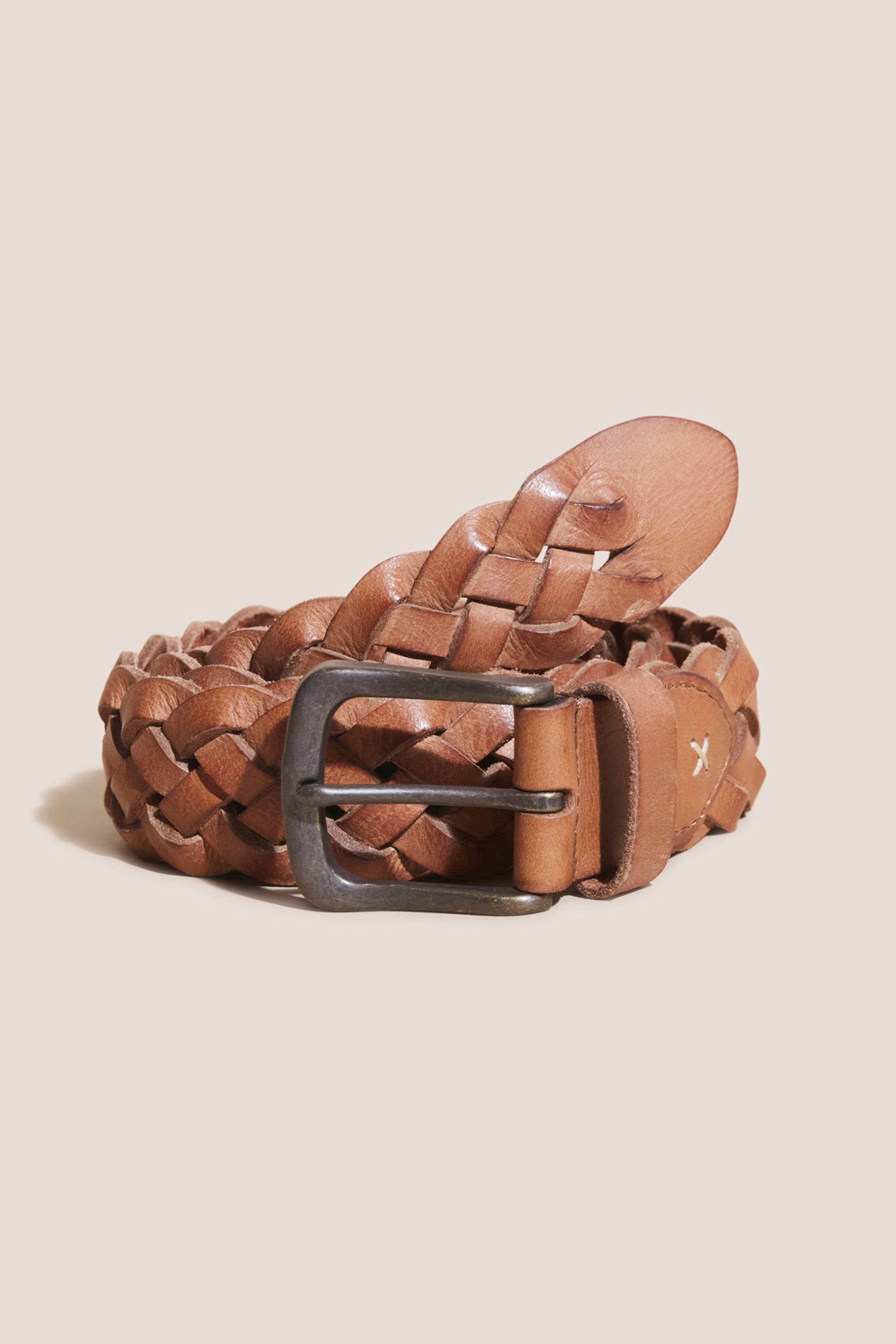 White Stuff Brown Weave Leather Belt - Image 1 of 2