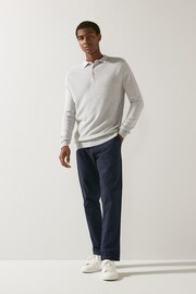 Grey Textured Regular Long Sleeve Knit Polo Shirt - Image 2 of 5