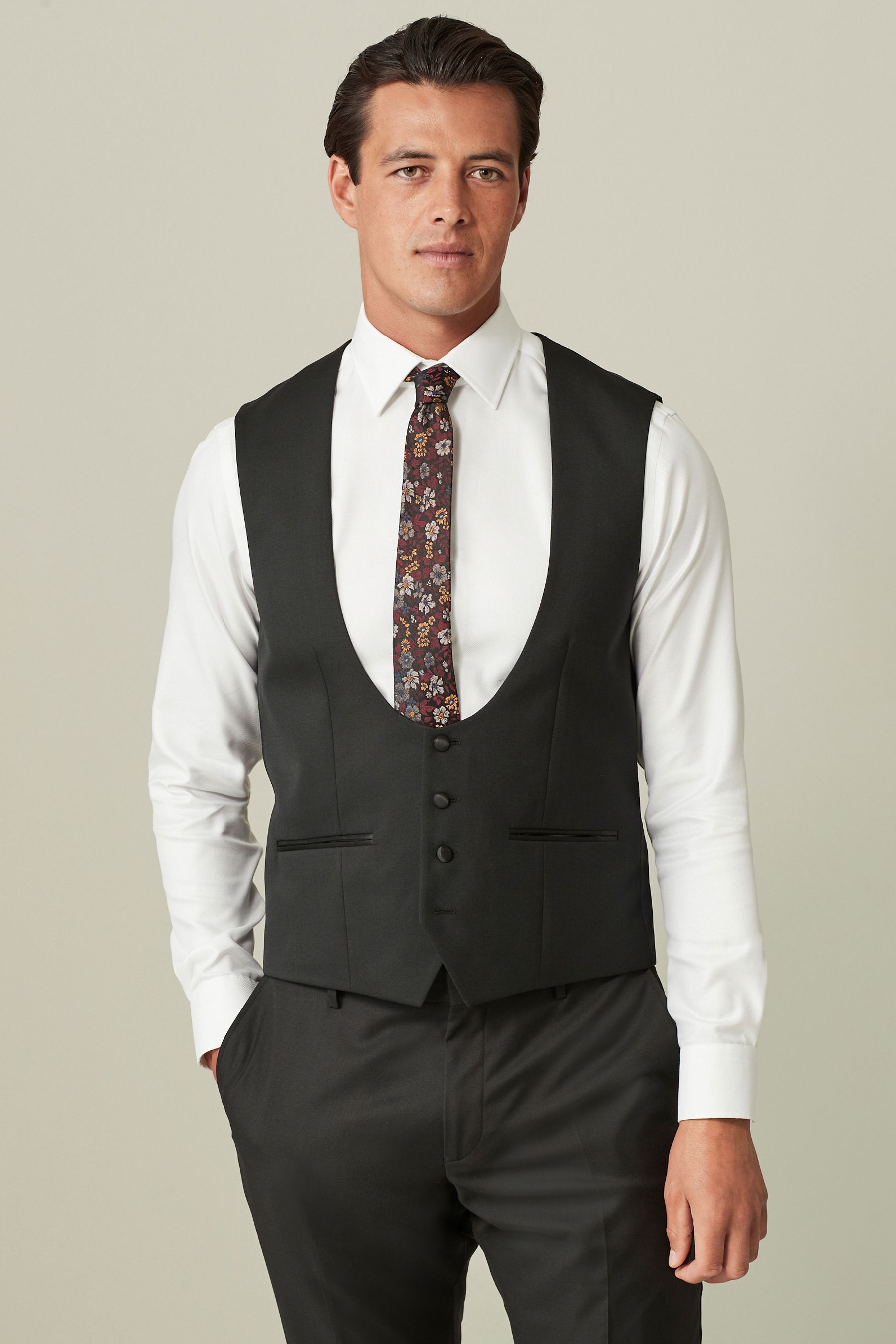 Buy Black Regular Fit Wool Blend Shiny Tuxedo Waistcoat from Next Canada