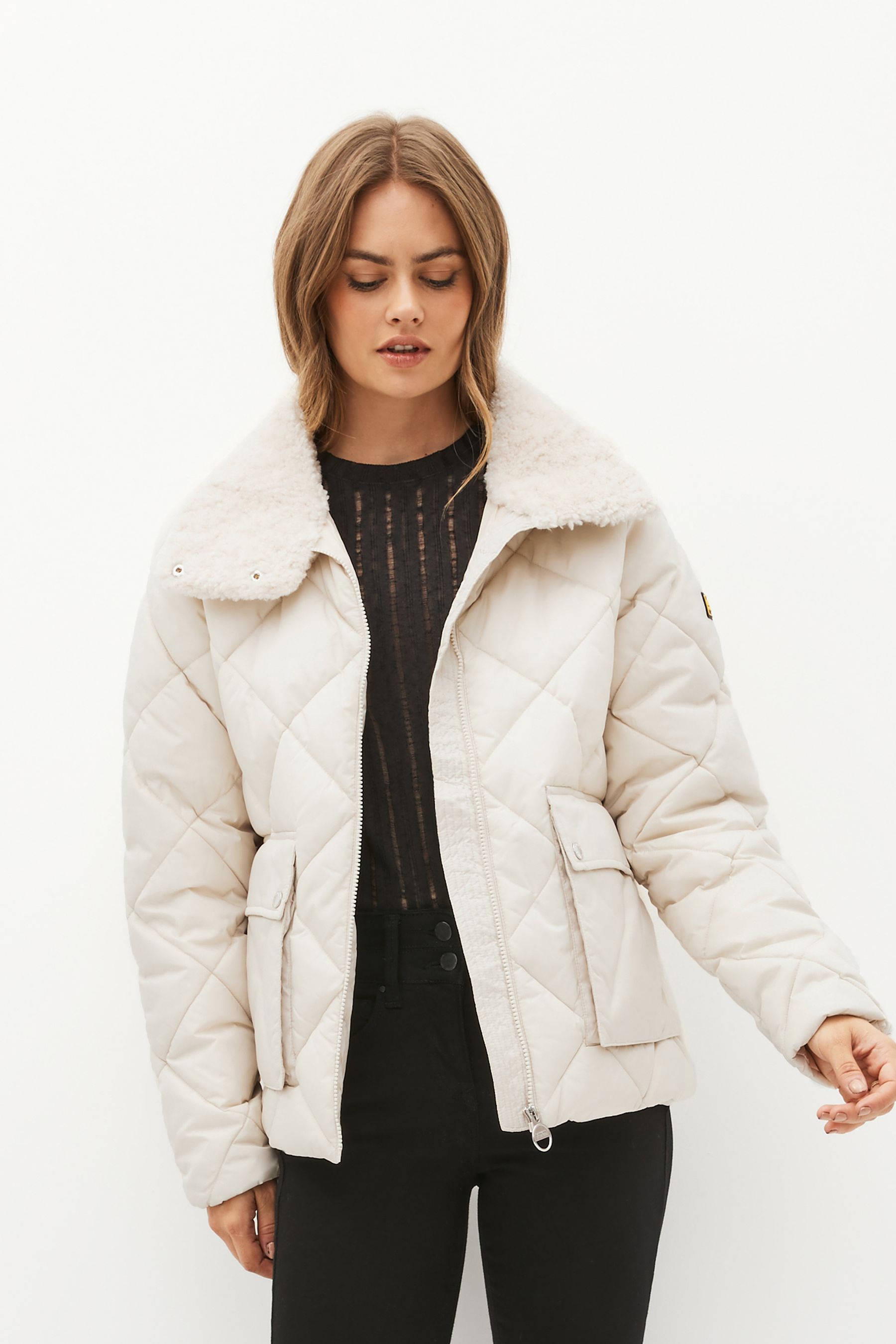 Barbour international autocross padded jacket with faux fur collar on sale