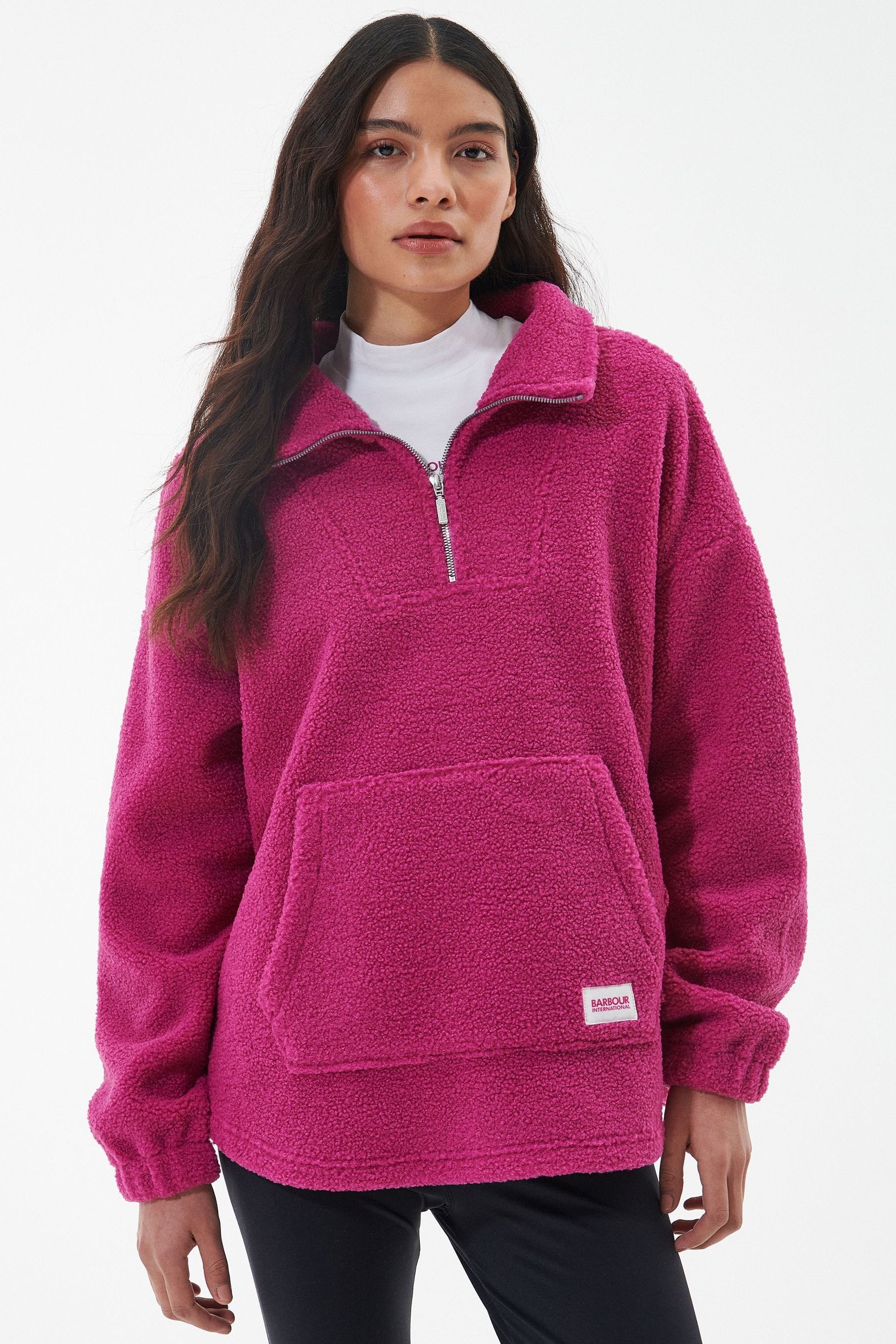 Buy Barbour International Pink Thompson Quarter Zip Borg Overlayer Fleece from Next Ireland