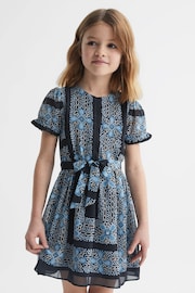 Reiss Navy Alianna Junior Floral Print Puff Sleeve Dress - Image 1 of 6