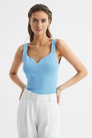 Reiss Blue Daisy Sweetheart Neck Top - Image 1 of 7