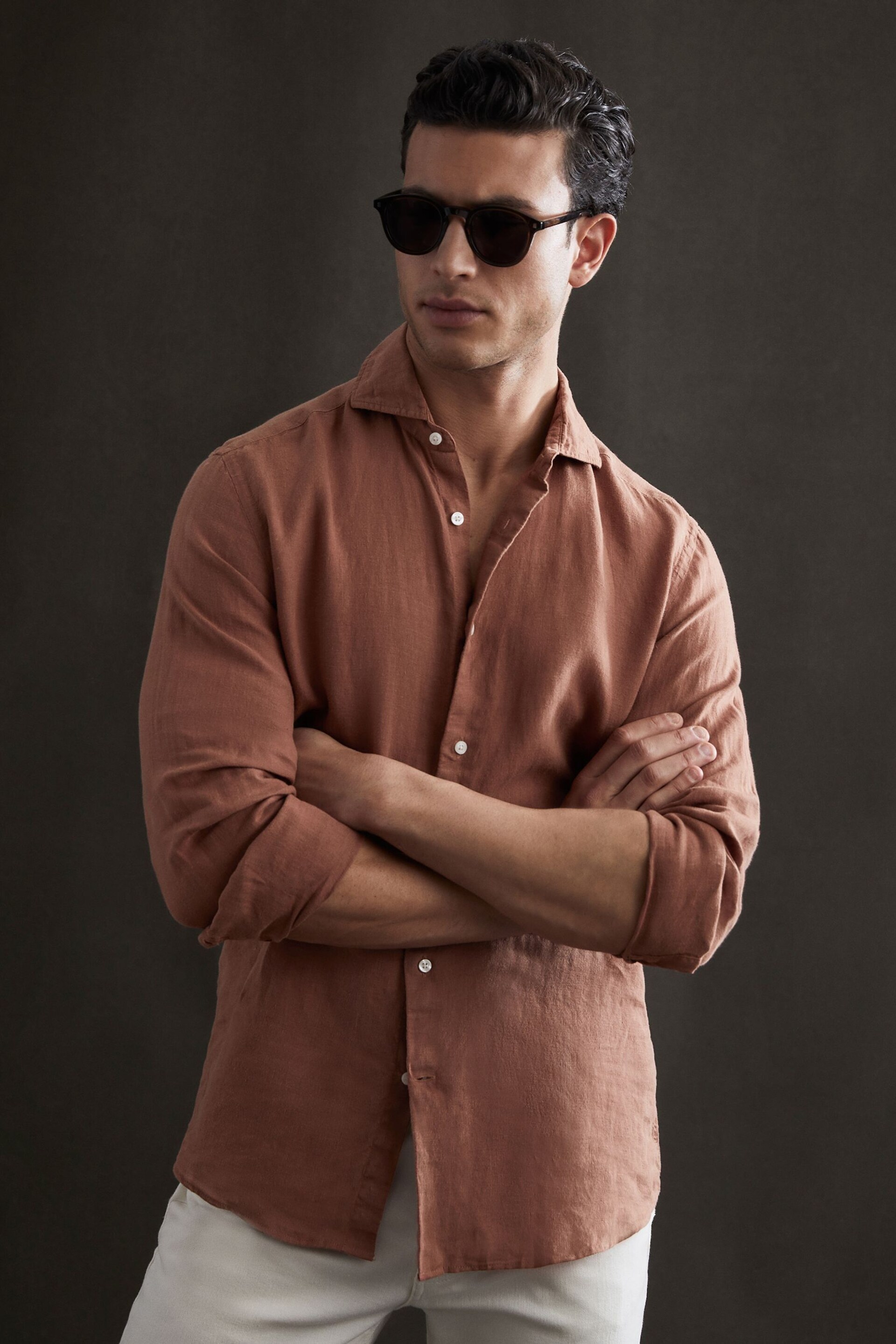 Reiss Sienna Ruban Linen Button-Through Shirt - Image 1 of 4