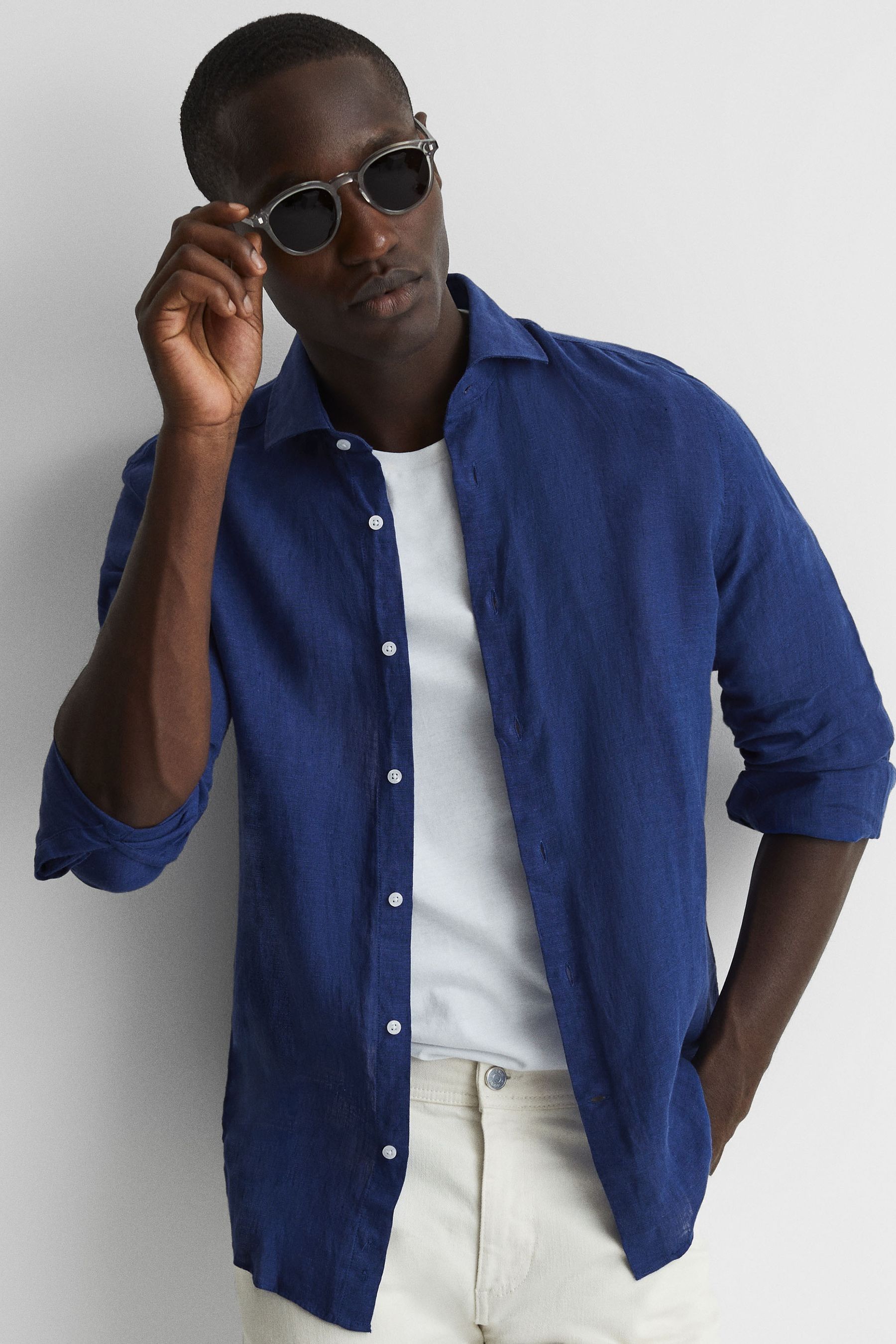 Buy Reiss Royal Blue Ruban Linen Button Through Shirt from Next Malta