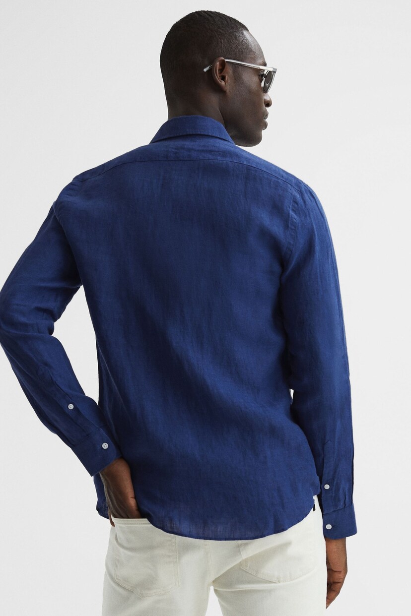 Reiss Royal Blue Ruban Linen Button-Through Shirt - Image 5 of 7
