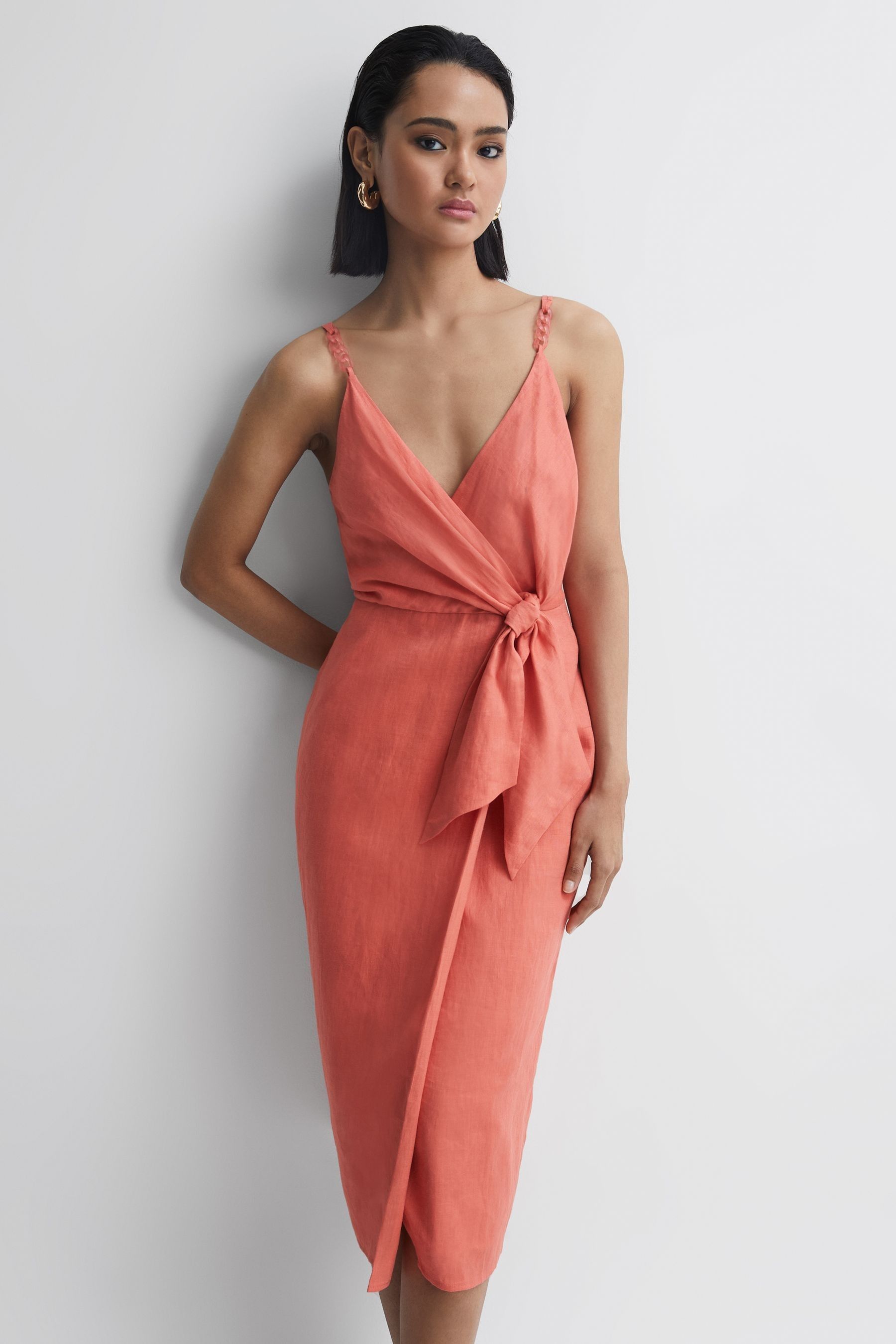 Buy Reiss Coral Esme Linen Side Tie Midi Dress from the Next UK online shop
