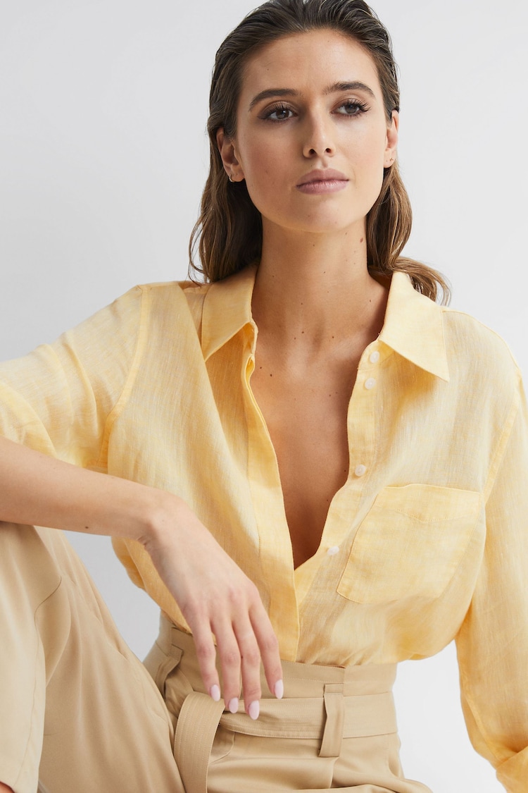 Reiss Lemon Campbell Linen Long Sleeve Shirt - Image 7 of 7