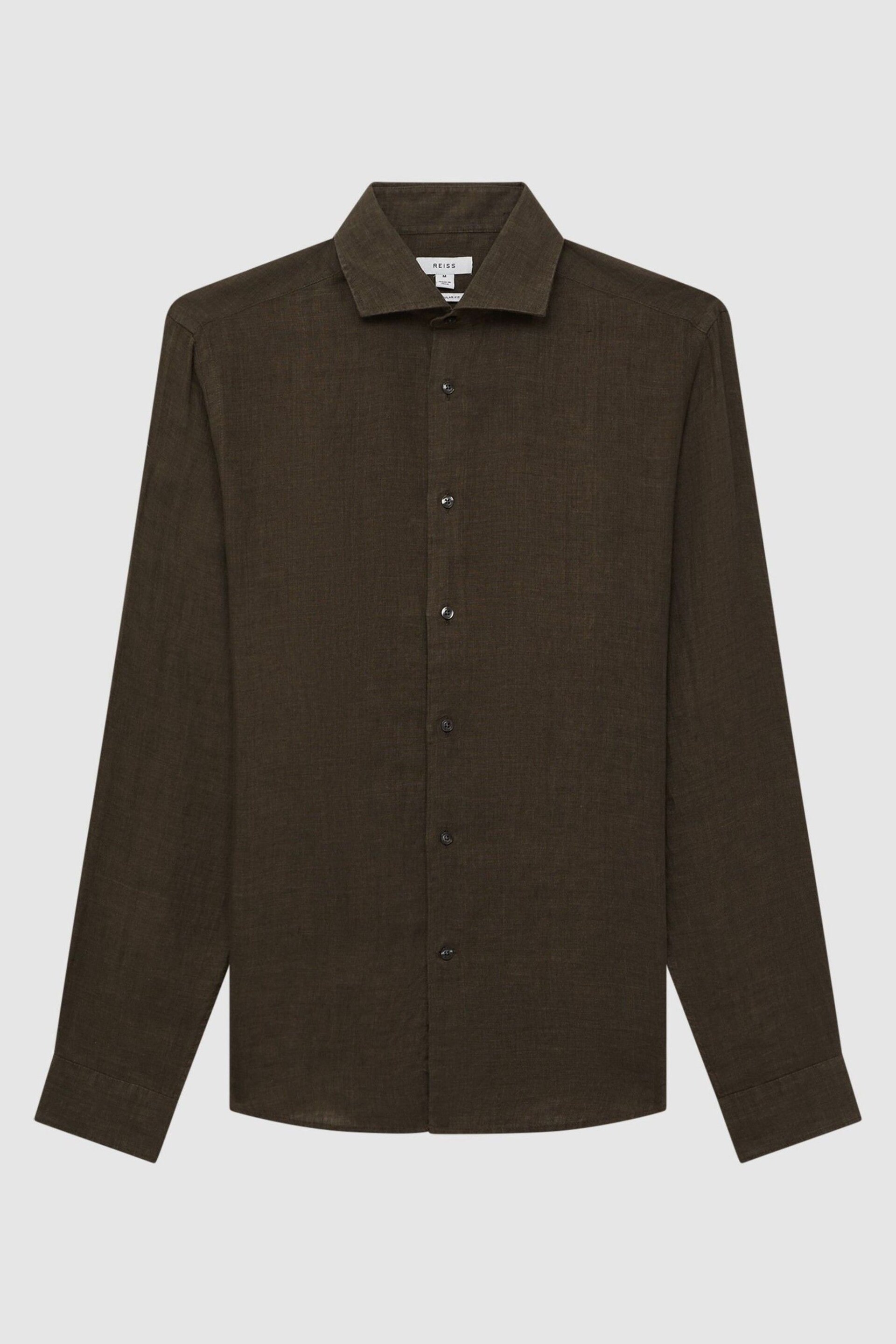 Reiss Bitter Chocolate Ruban Linen Button-Through Shirt - Image 2 of 6