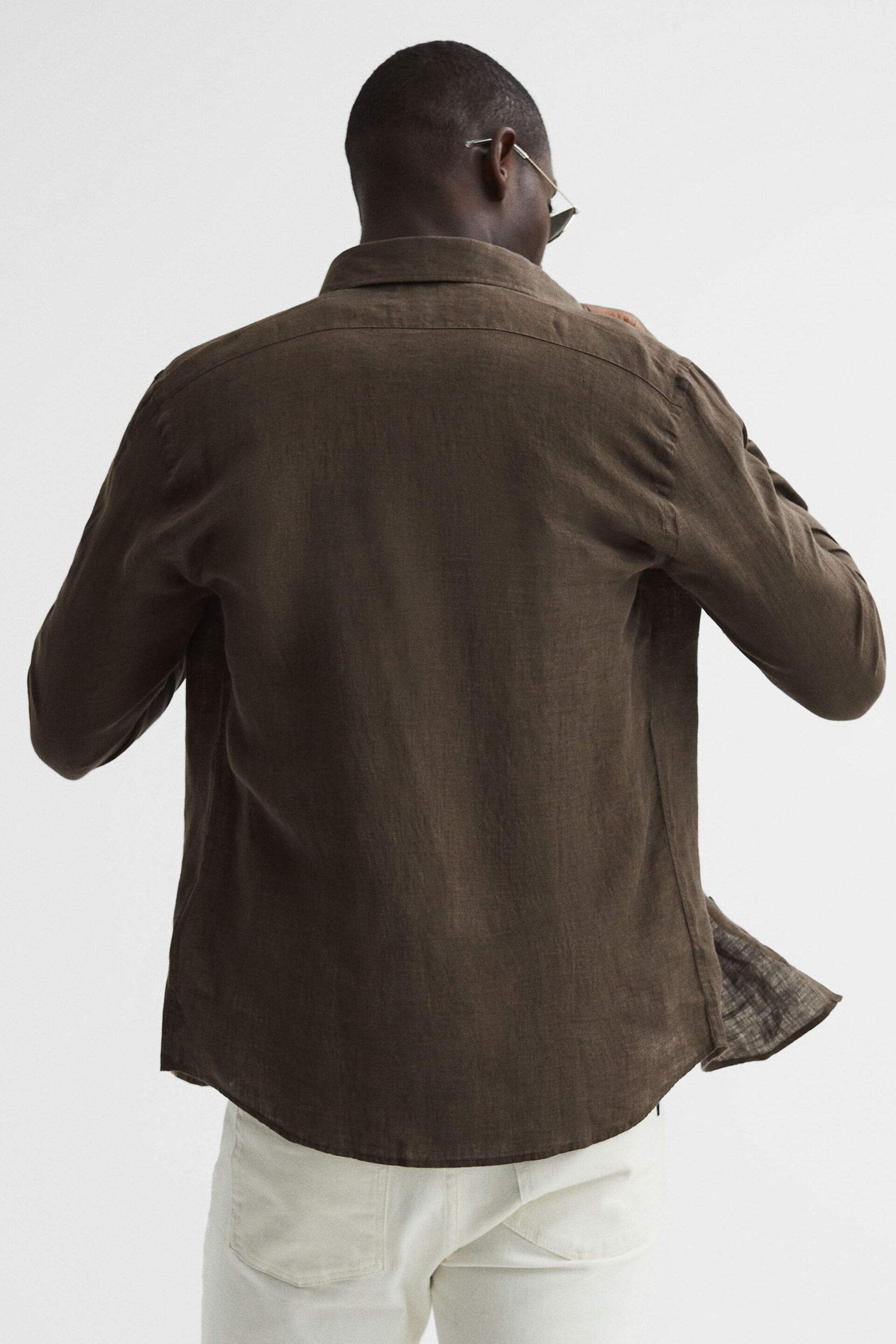 Reiss Bitter Chocolate Ruban Linen Button-Through Shirt - Image 5 of 6