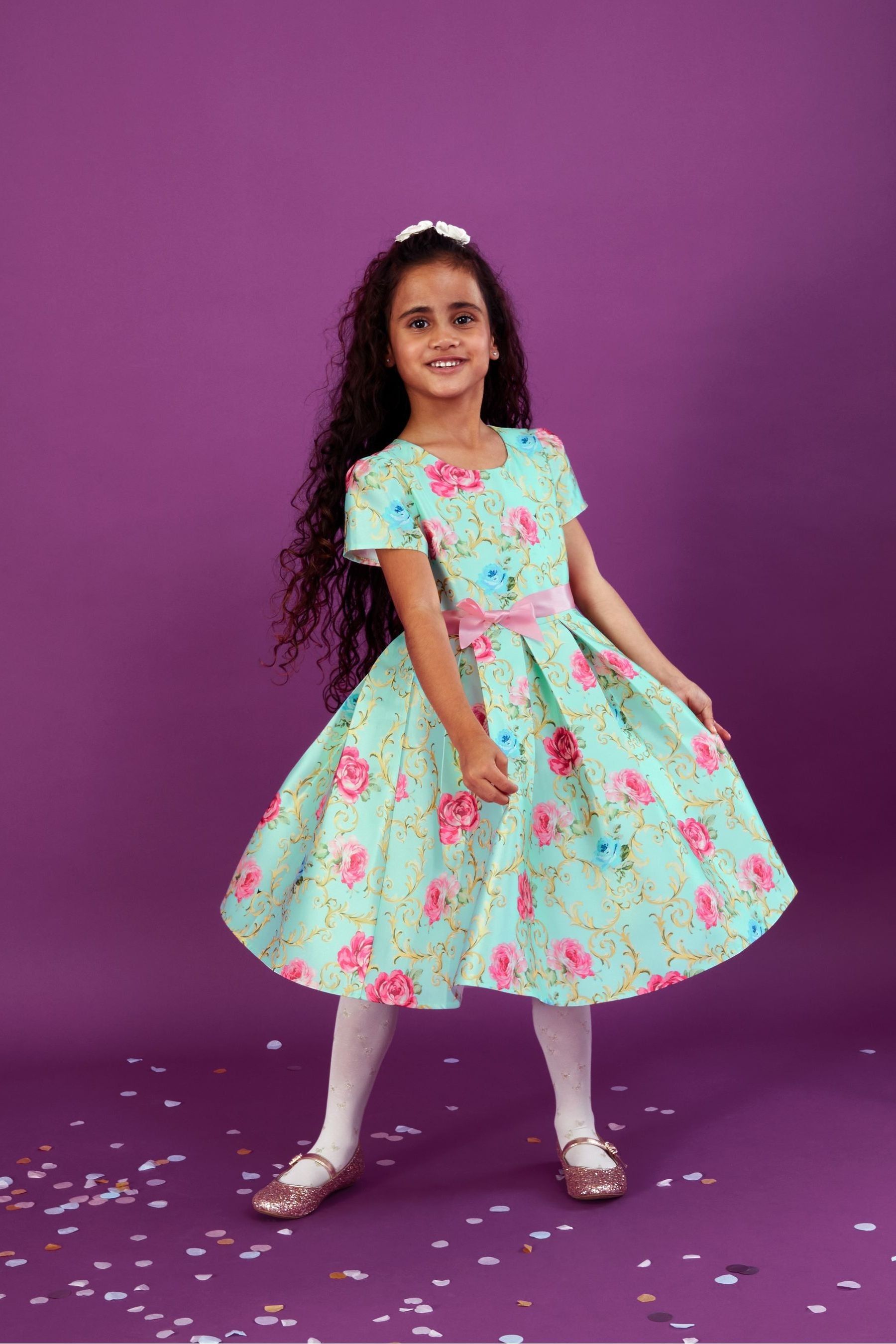 Buy Monsoon Green Baroque Rose Foil Print Dress from Next Luxembourg