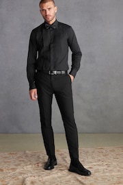 Black Regular Fit Pleated Double Cuff Dress Shirt - Image 2 of 7