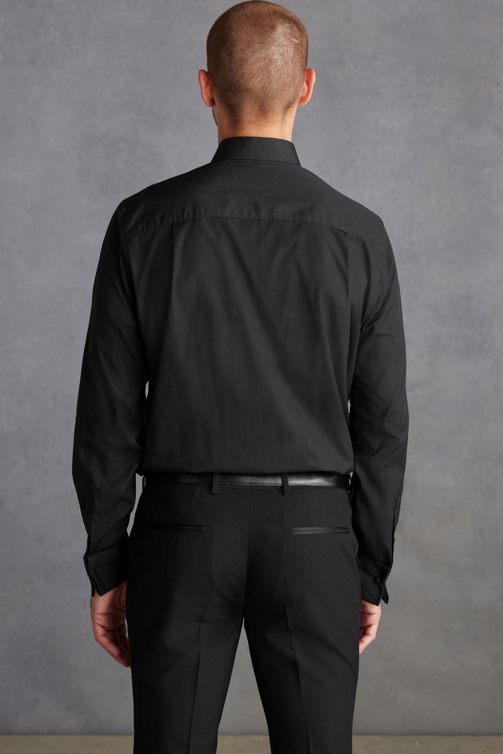 Black Regular Fit Pleated Double Cuff Dress Shirt - Image 3 of 7
