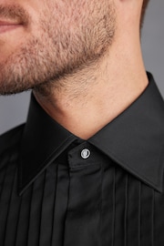 Black Pleated Double Cuff Dress 100% Cotton Shirt With Cutaway Collar - Image 4 of 7