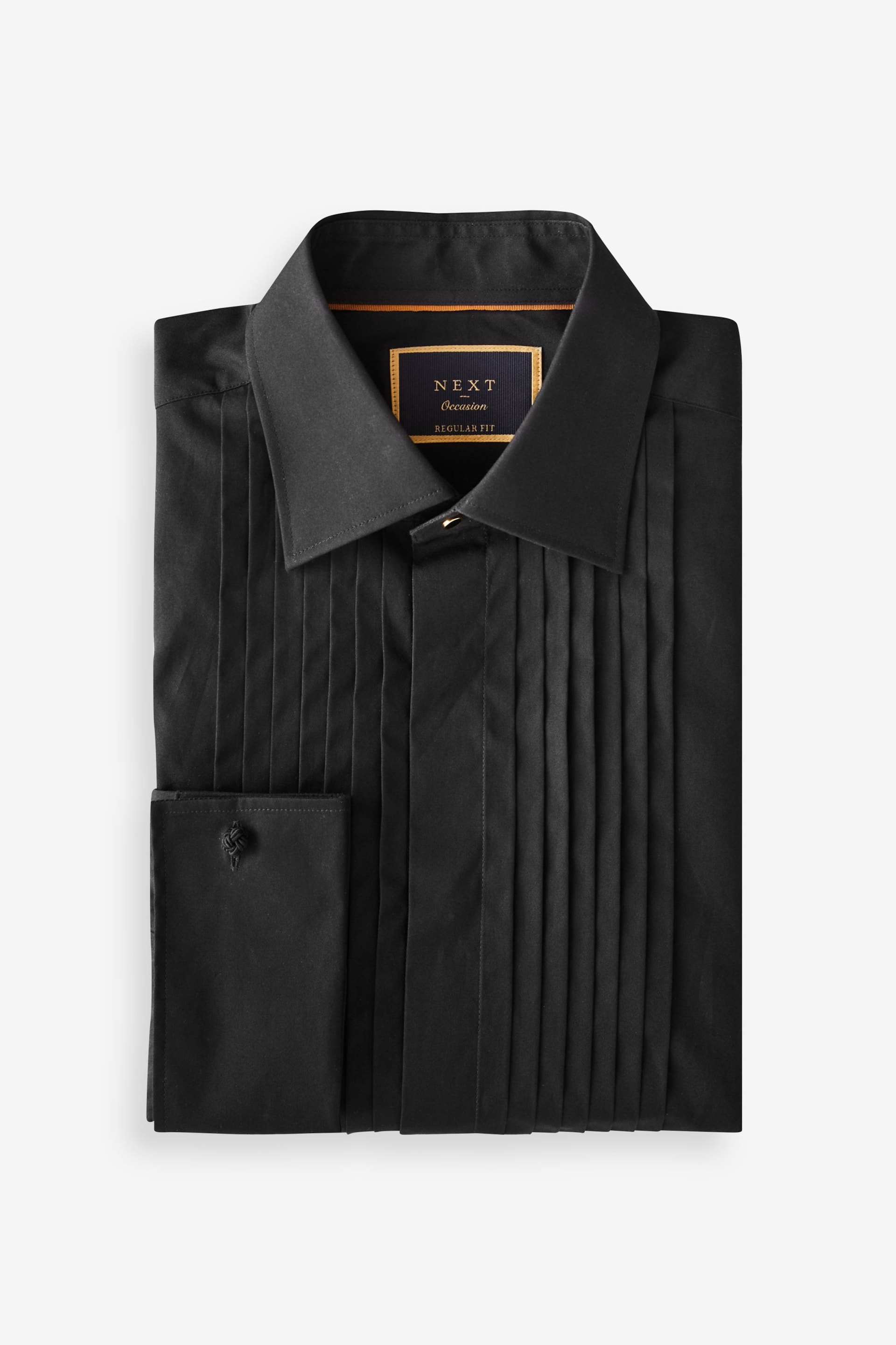 Black Regular Fit Pleated Double Cuff Dress Shirt - Image 5 of 7