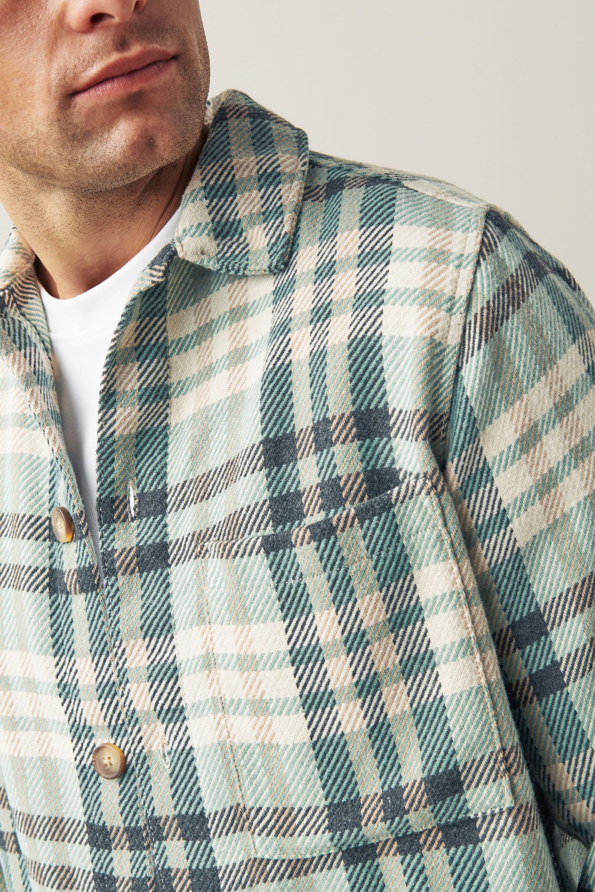 Green/Grey Twill Check Shacket - Image 3 of 9