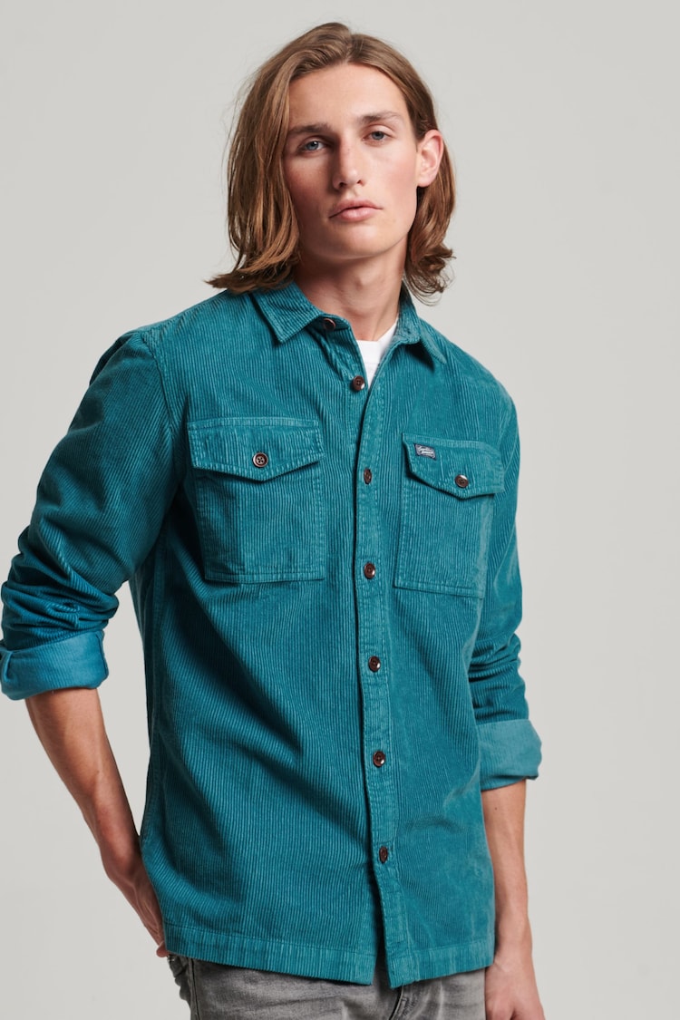 Superdry Blue 100% Cotton Vintage Cord Overshirt - Image 1 of 7