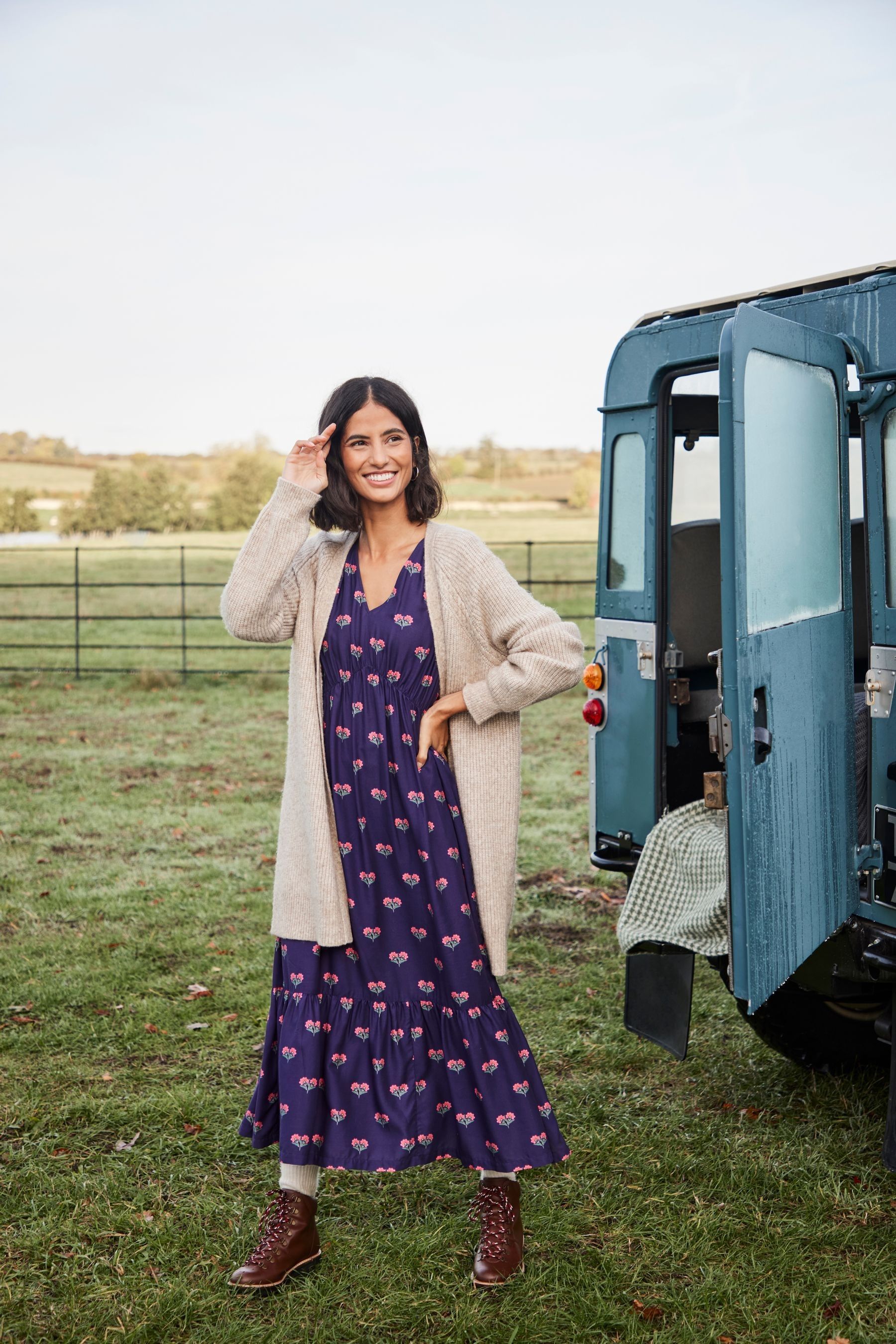 Buy Joules Blue Sienna V Neck Tier Dress from Next Luxembourg