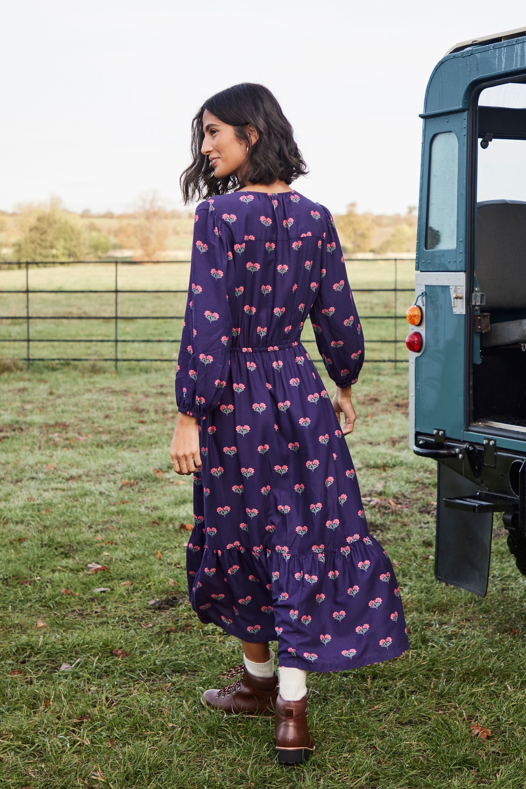 Buy Joules Blue Sienna V Neck Tier Dress from Next Luxembourg