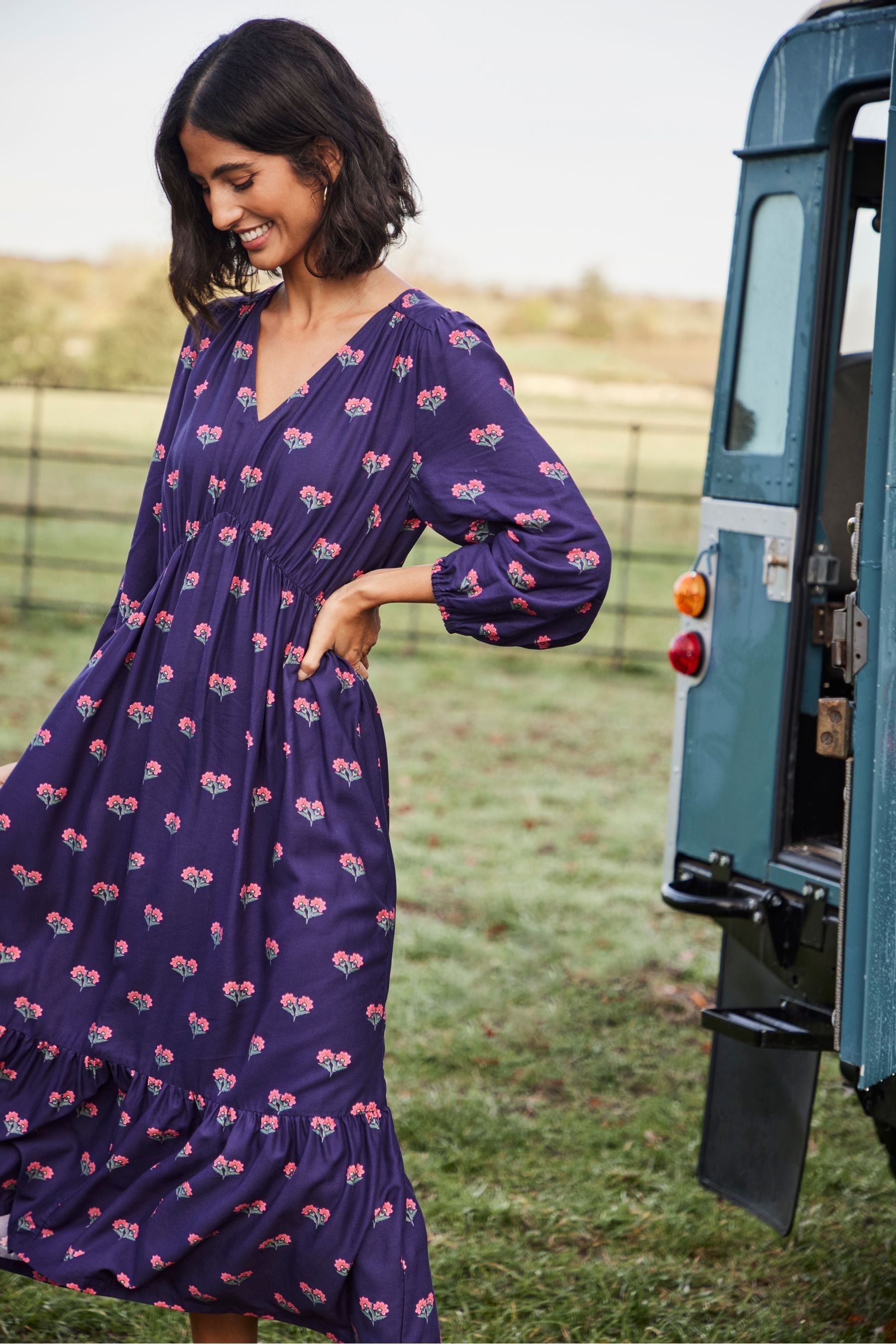 Buy Joules Blue Sienna V Neck Tier Dress from Next Luxembourg